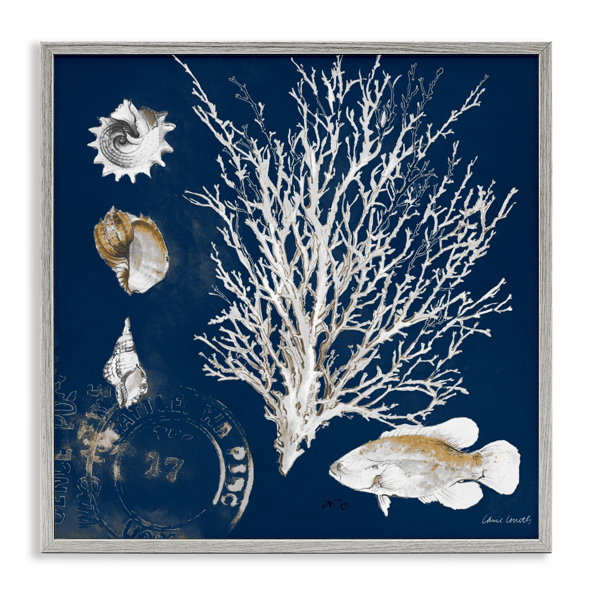 Stupell Industries Coral Medley on Navy Gray Framed Giclee Art, design by Lanie Loreth