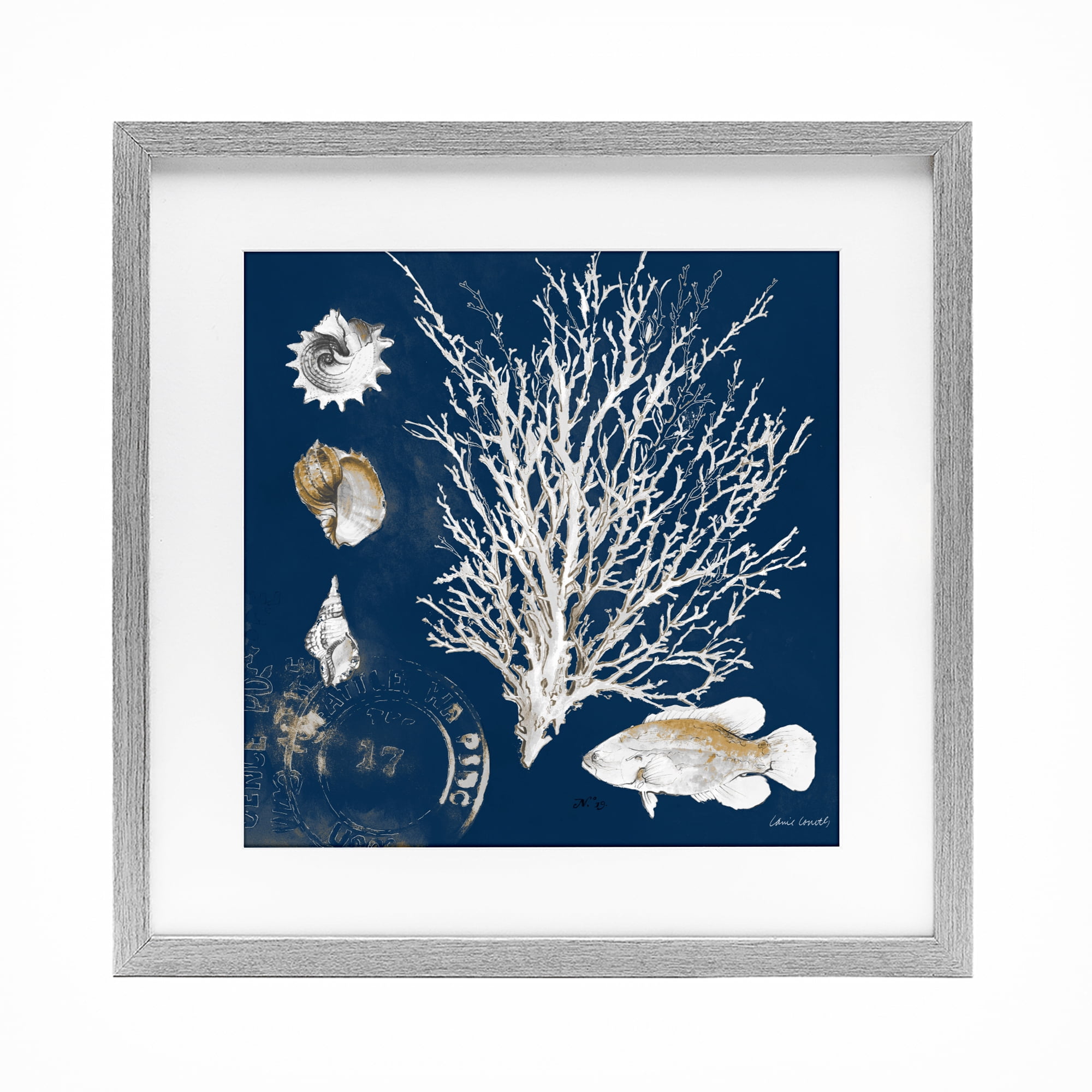 Stupell Industries Coral Medley on Navy Gray Framed Print Under Glass, design by Lanie Loreth
