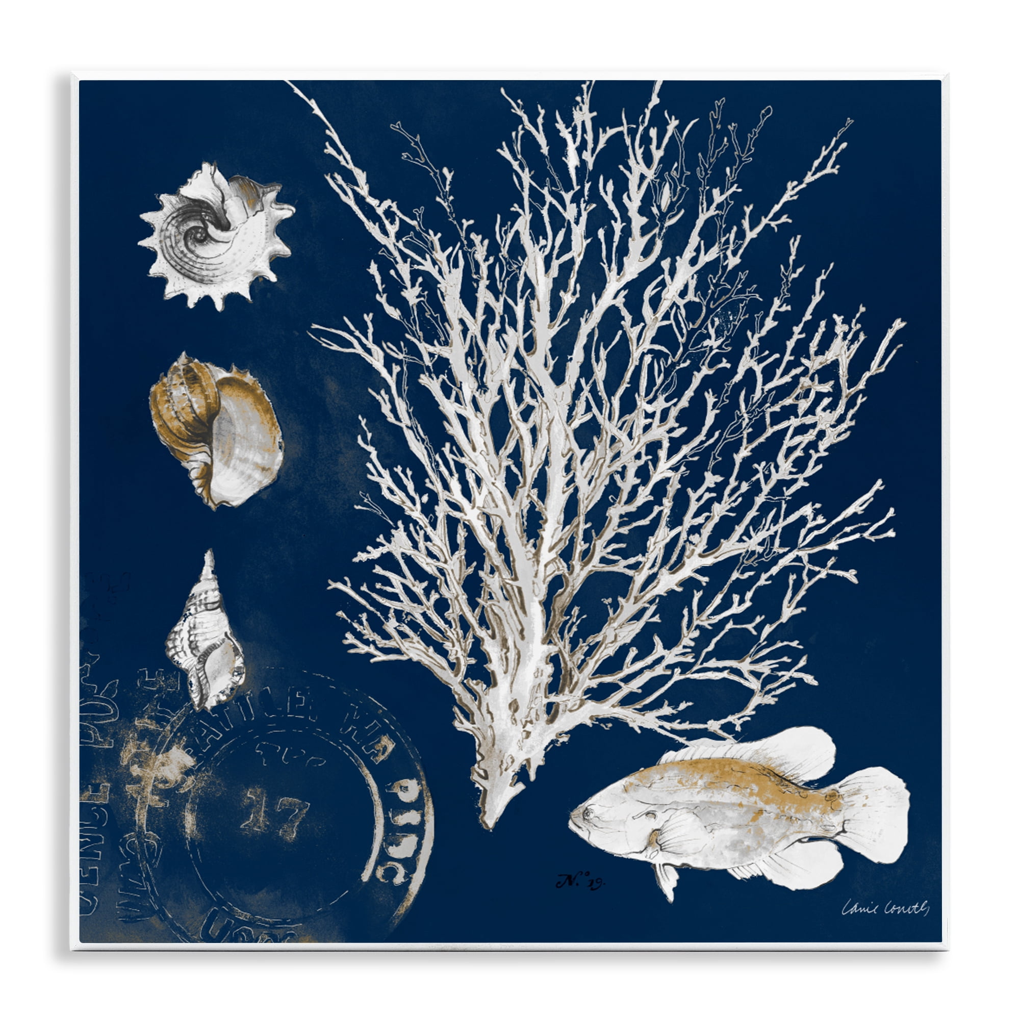Stupell Industries Coral Medley on Navy Wall Plaque Art, design by Lanie Loreth