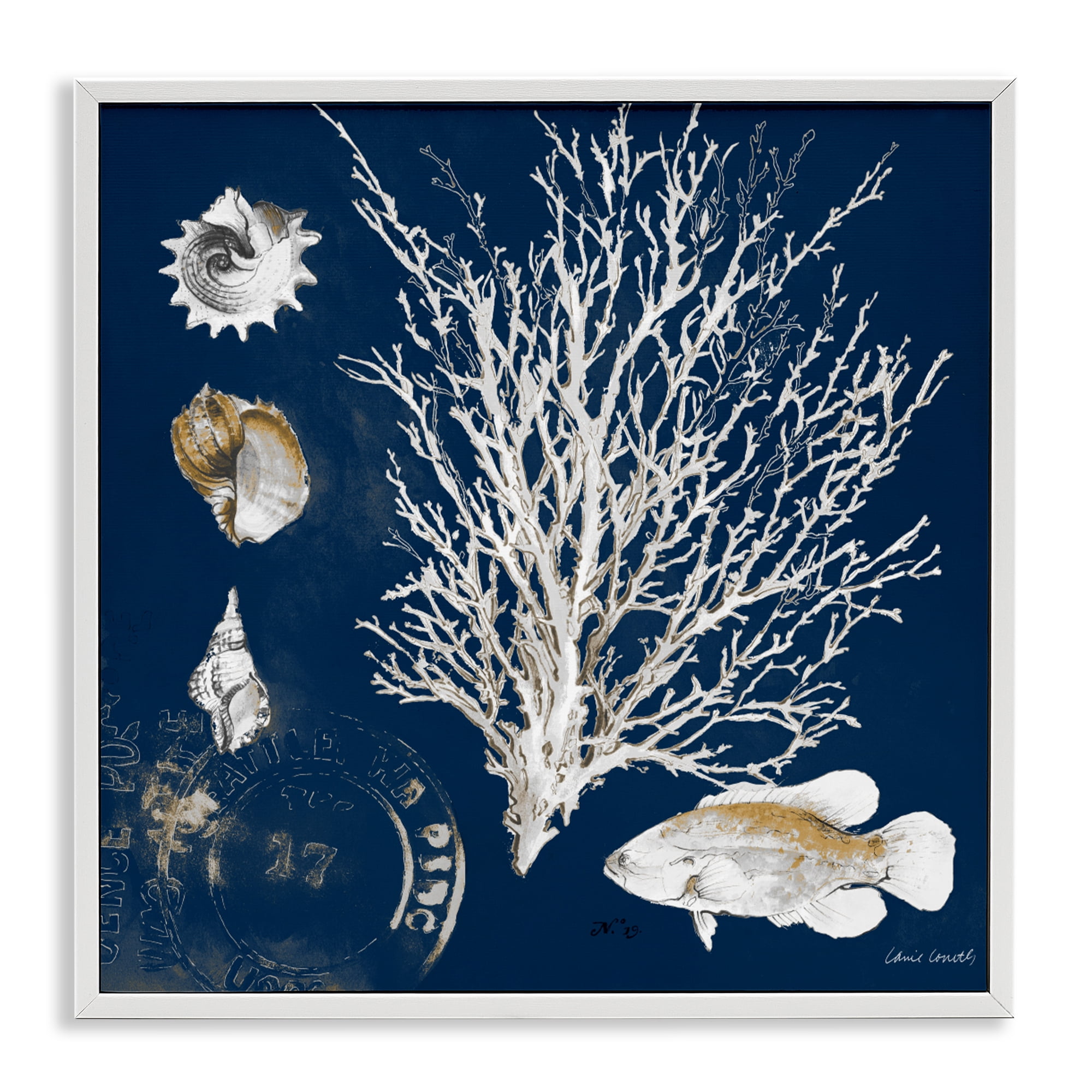Stupell Industries Coral Medley on Navy White Framed Giclee Art, design by Lanie Loreth