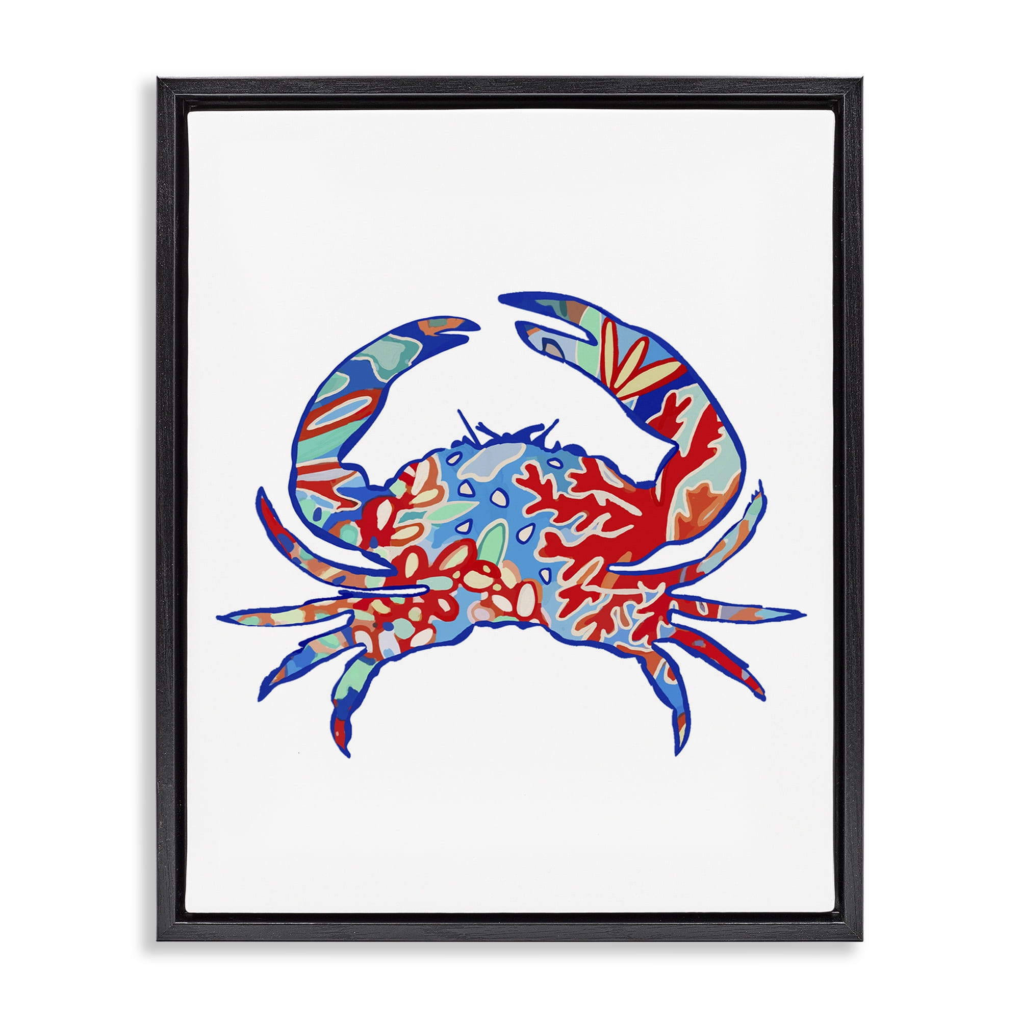 Stupell Industries Coral Patterned Crab Animals & Insects Painting Black Floater Framed Canvas Art Print Wall Art, 25 x 31