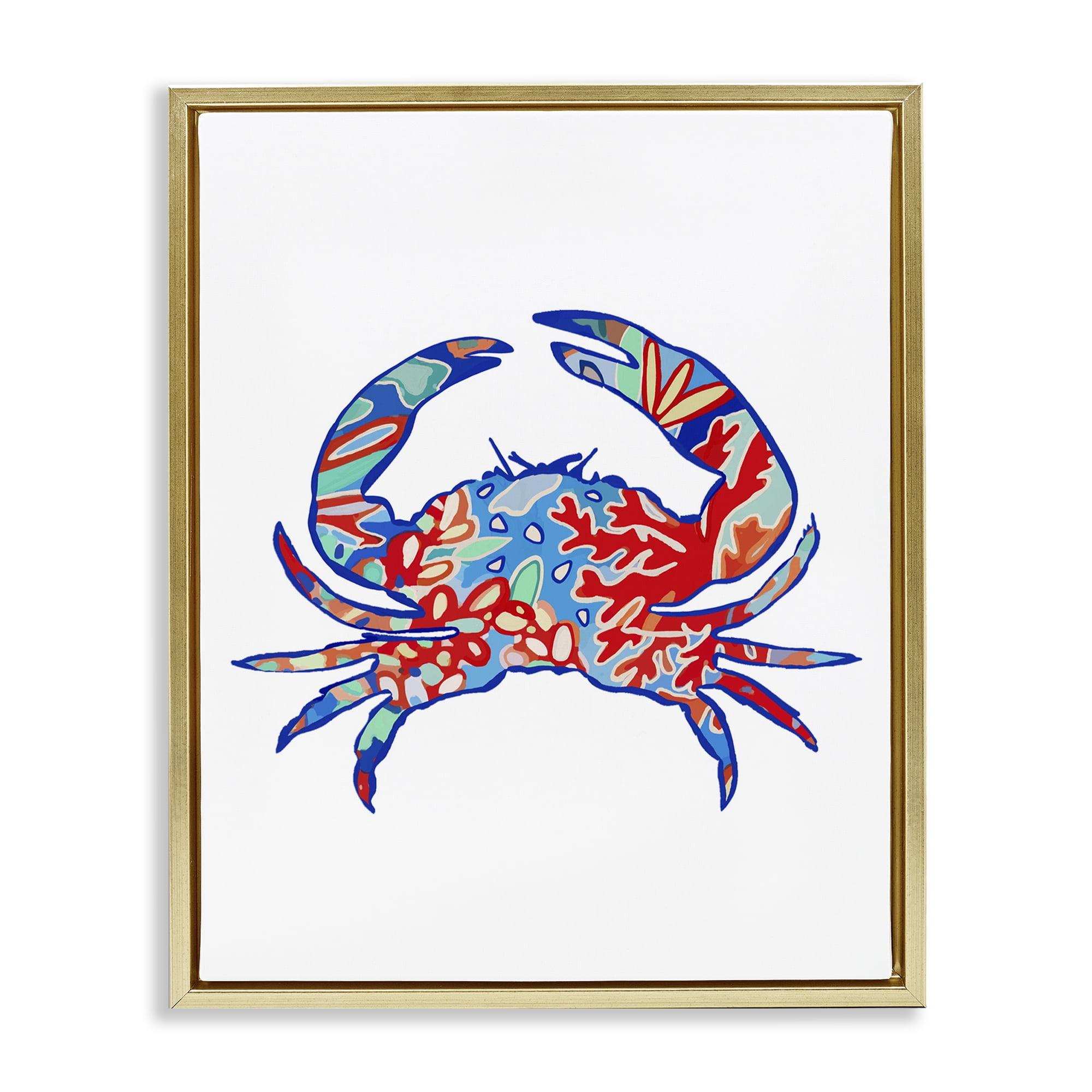 Stupell Industries Coral Patterned Crab Animals & Insects Painting Gold Floater Framed Canvas Art Print Wall Art, 25 x 31