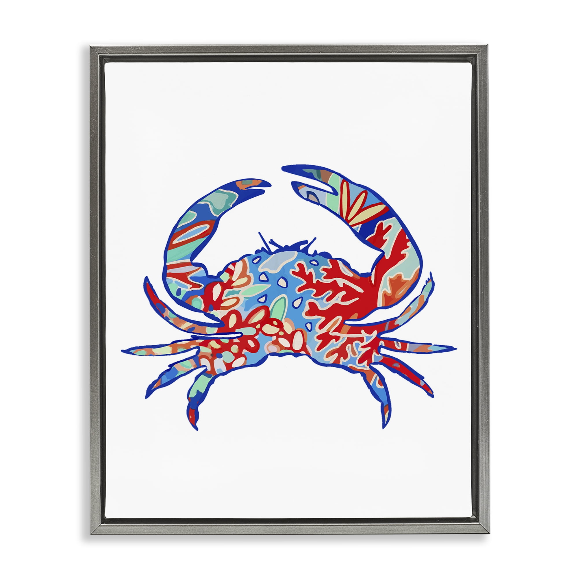 Stupell Industries Coral Patterned Crab Animals & Insects Painting Gray Floater Framed Canvas Art Print Wall Art, 17 x 21
