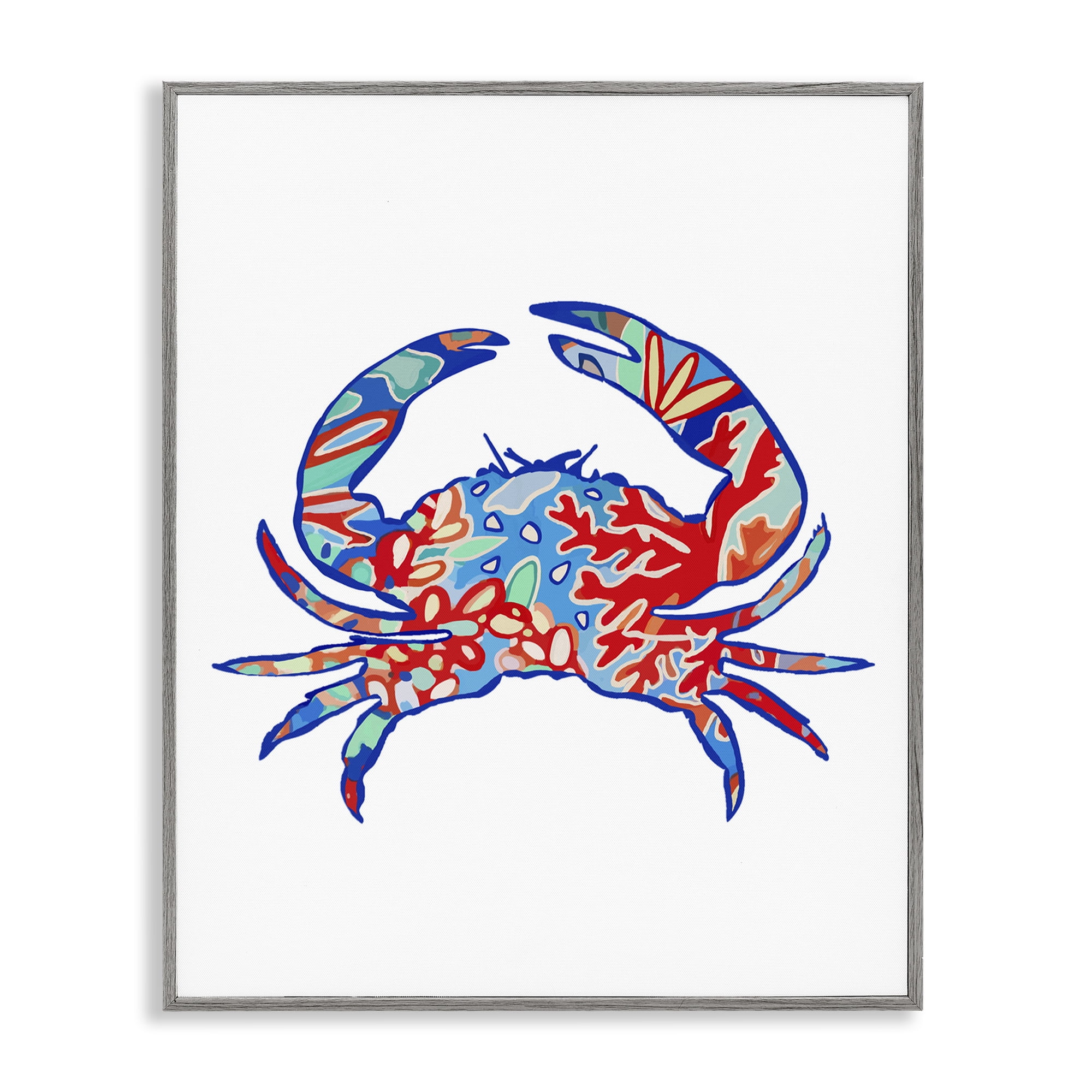Stupell Industries Coral Patterned Crab Animals & Insects Painting Gray Framed Art Print Wall Art, 11 x 14