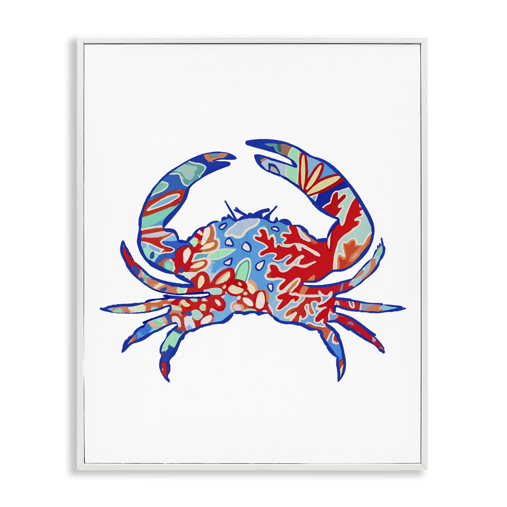 Stupell Industries Coral Patterned Crab Animals & Insects Painting White Framed Art Print Wall Art, 16 x 20