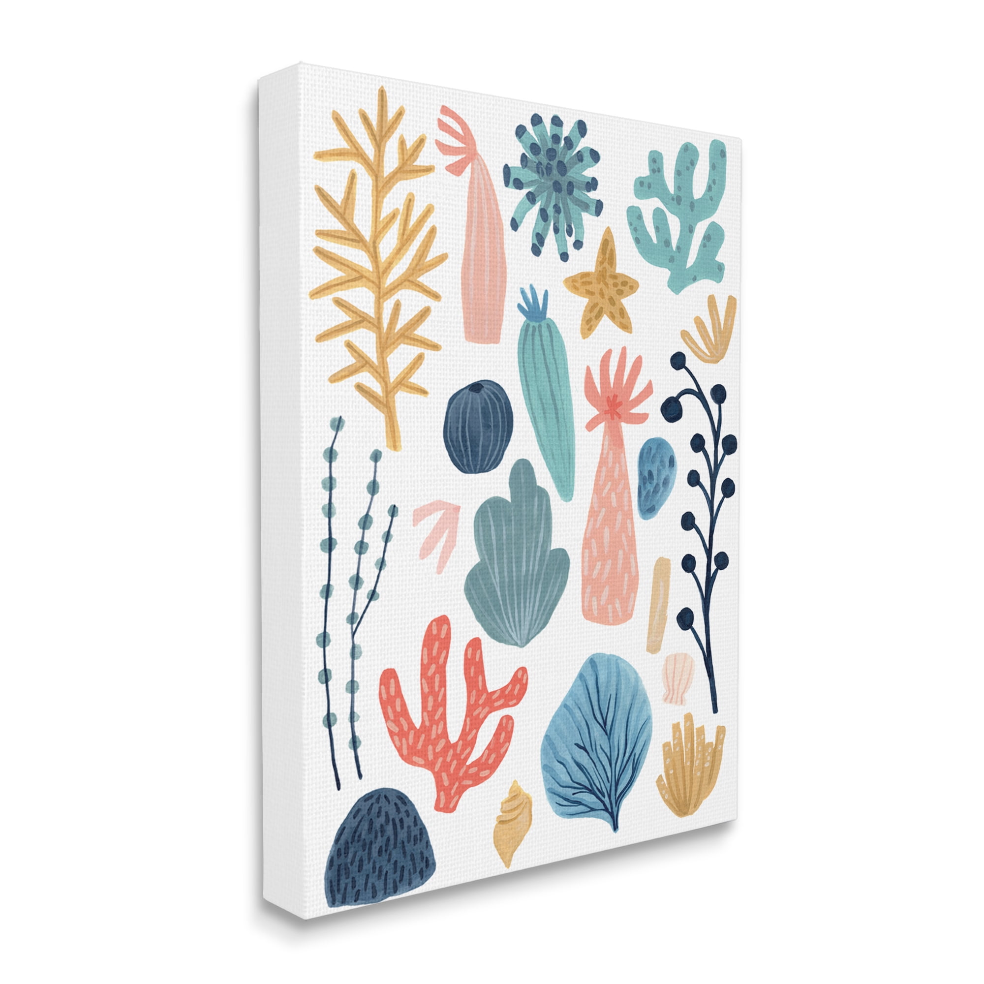 Stupell Industries Coral Reef Ocean Life Playful Pastel Sea Plants Nature Painting Gallery Wrapped Canvas Art Print Wall Art, 30 x 40