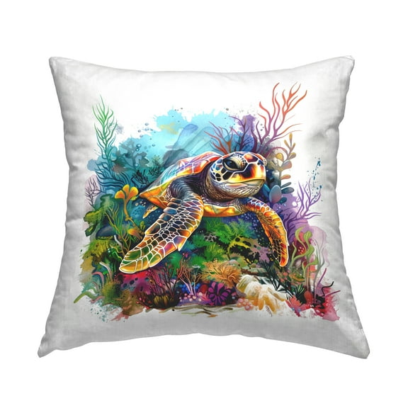 Stupell Industries Coral & Sea Life Turtle Decorative Printed Throw Pillow Design by LSR Design Studio.