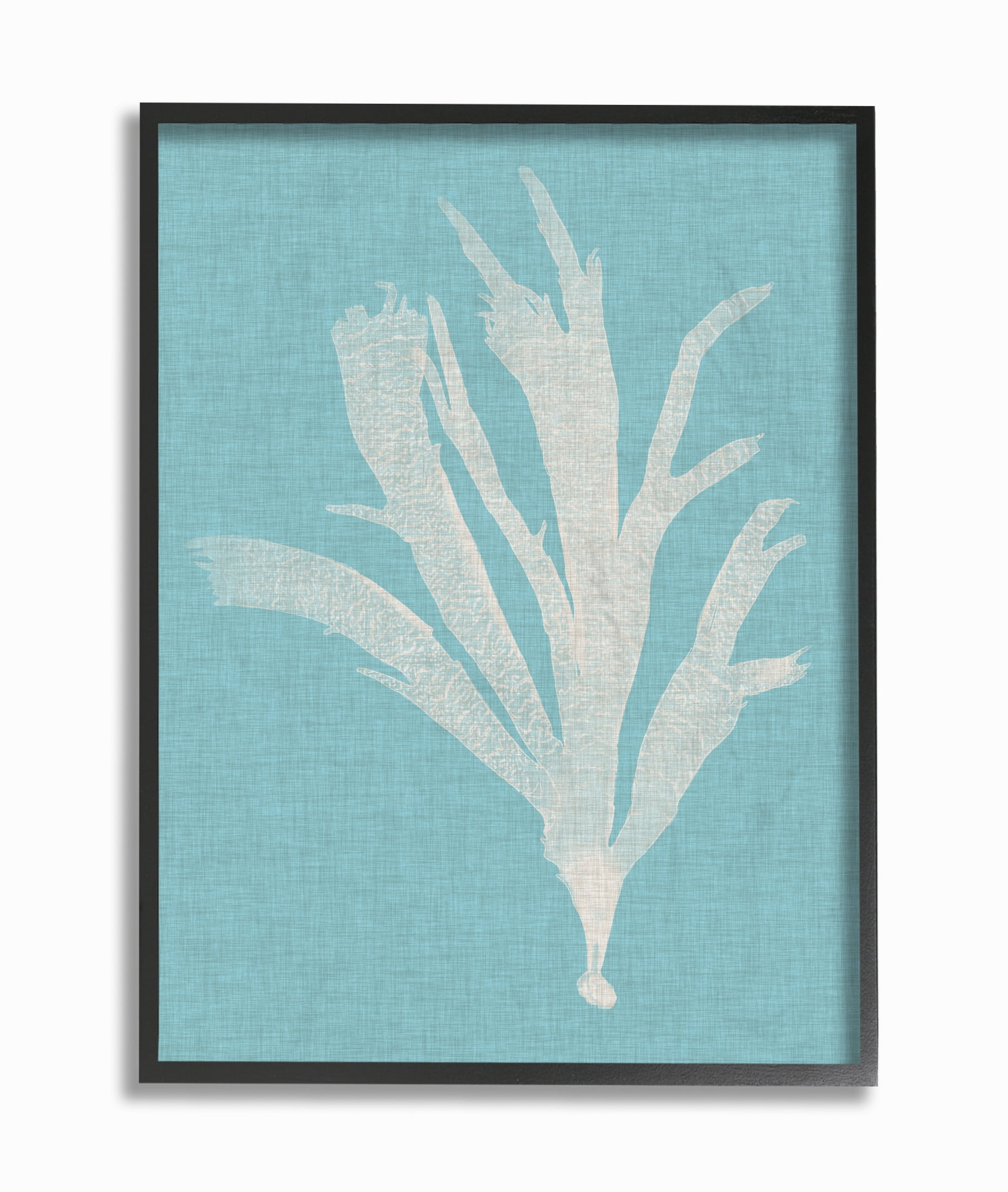 Stupell Industries Coral Seaweed Cyan White Beach Design Framed Wall Art by Vision Studio, 11" x 14", Black Framed