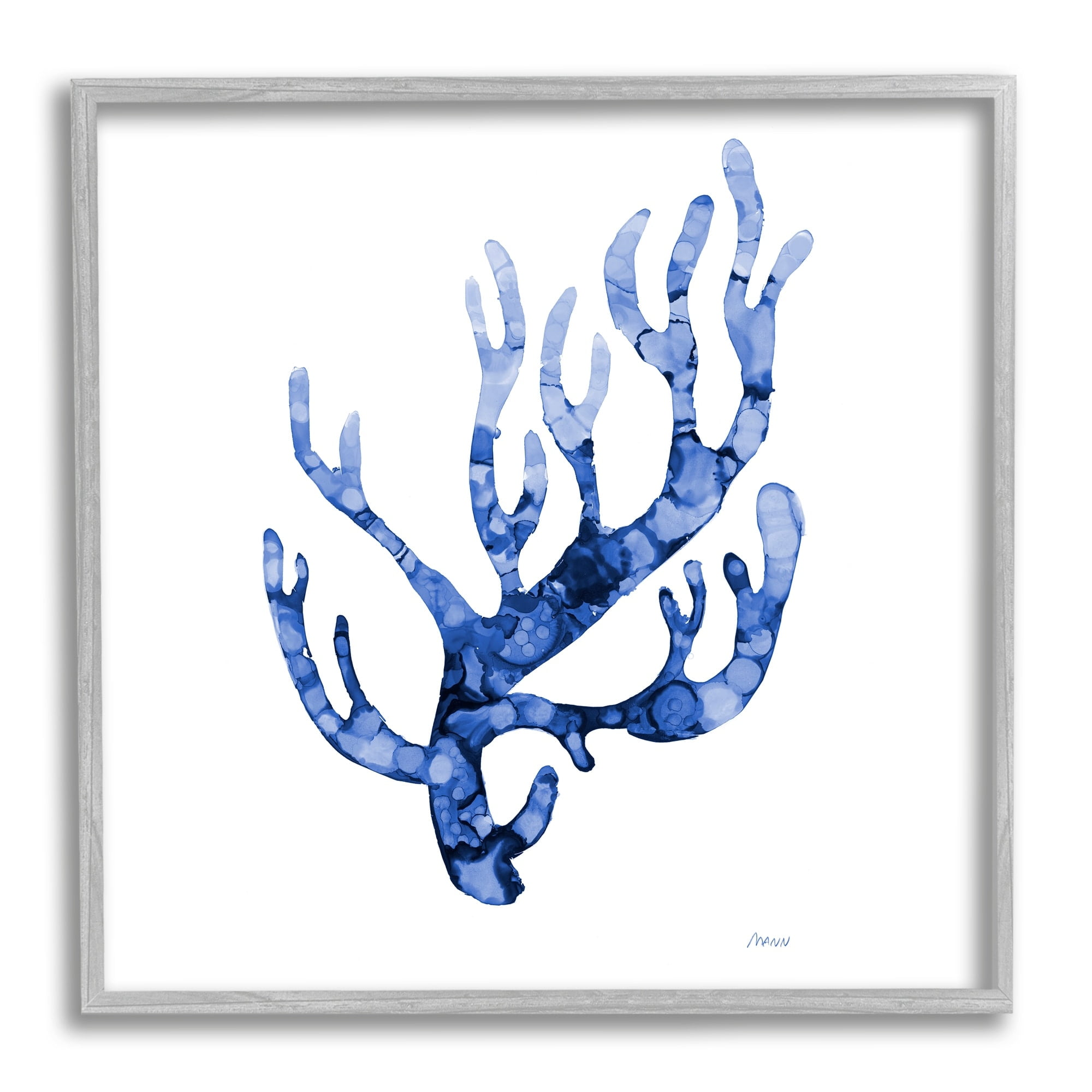 Stupell Industries Coral Sprig Marine Life Plant Watercolor Detail Painting Gray Framed Art Print Wall Art, Design by Patti Mann