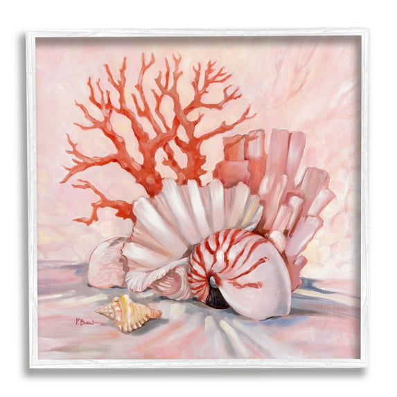 Stupell Industries Coral Still Life Aquatic Seashells Painting White Framed Art Print Wall Art, Design by Paul Brent