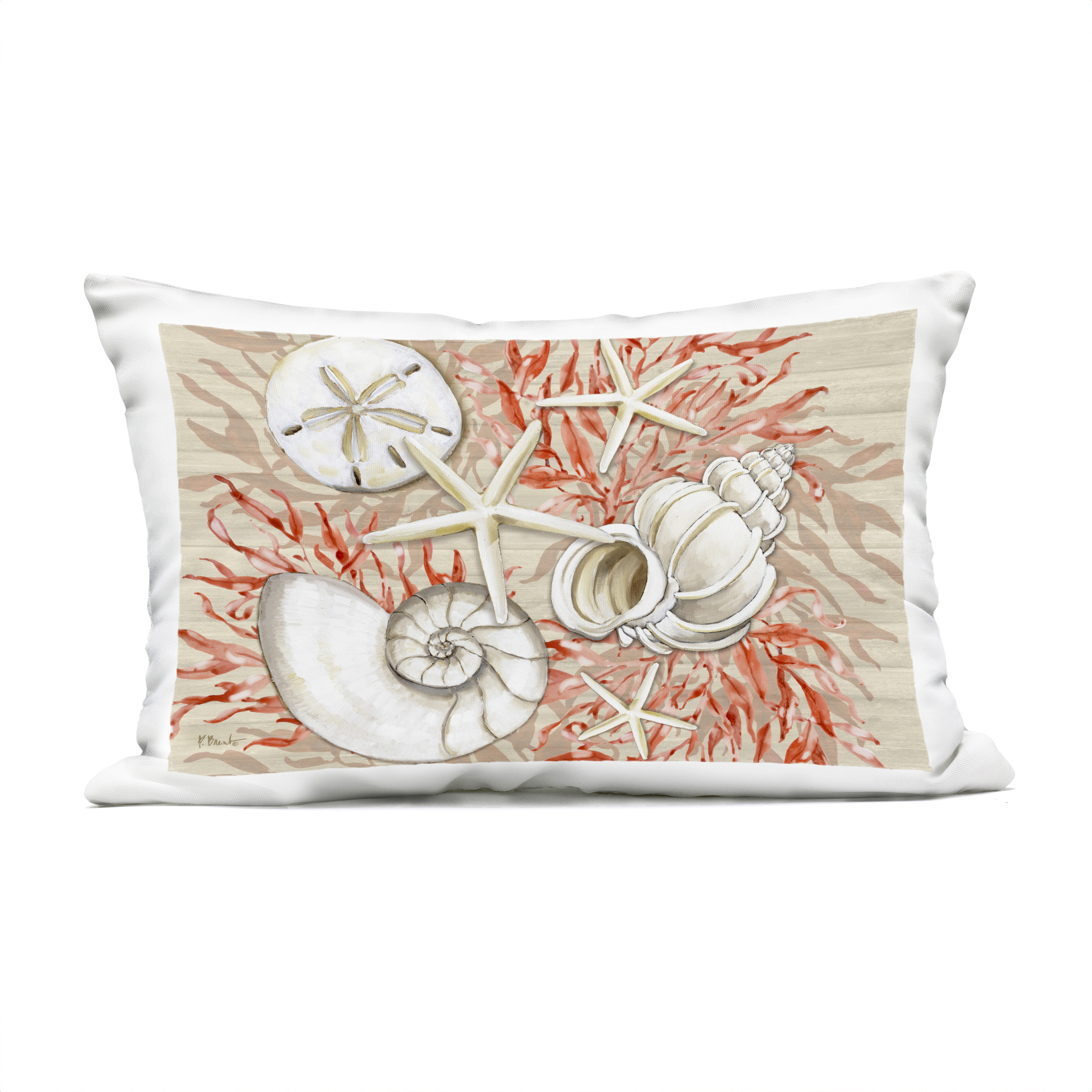 Stupell Industries Coral White Shells Outdoor Printed Pillow design by Paul Brent, 14 x 7 x 20