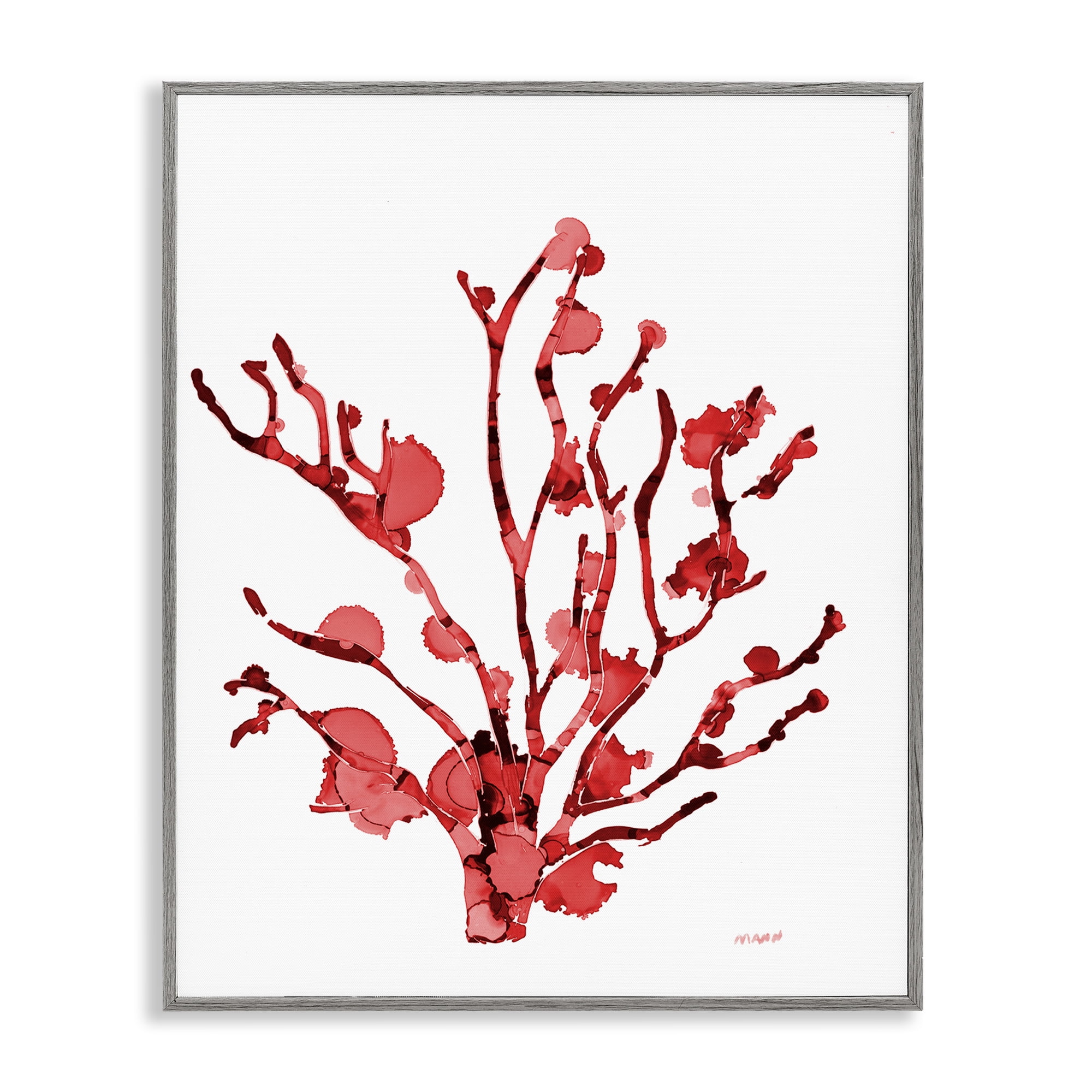 Stupell Industries Coral With Splashes Nautical & Beach Painting Gray Framed Art Print Wall Art, 16 x 20