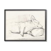 Stupell Industries Corgi Dog Lolling Tongue Graphite Pencil Sketch Drawing Print Black Framed Art Print Wall Art, Design by George Dyachenko