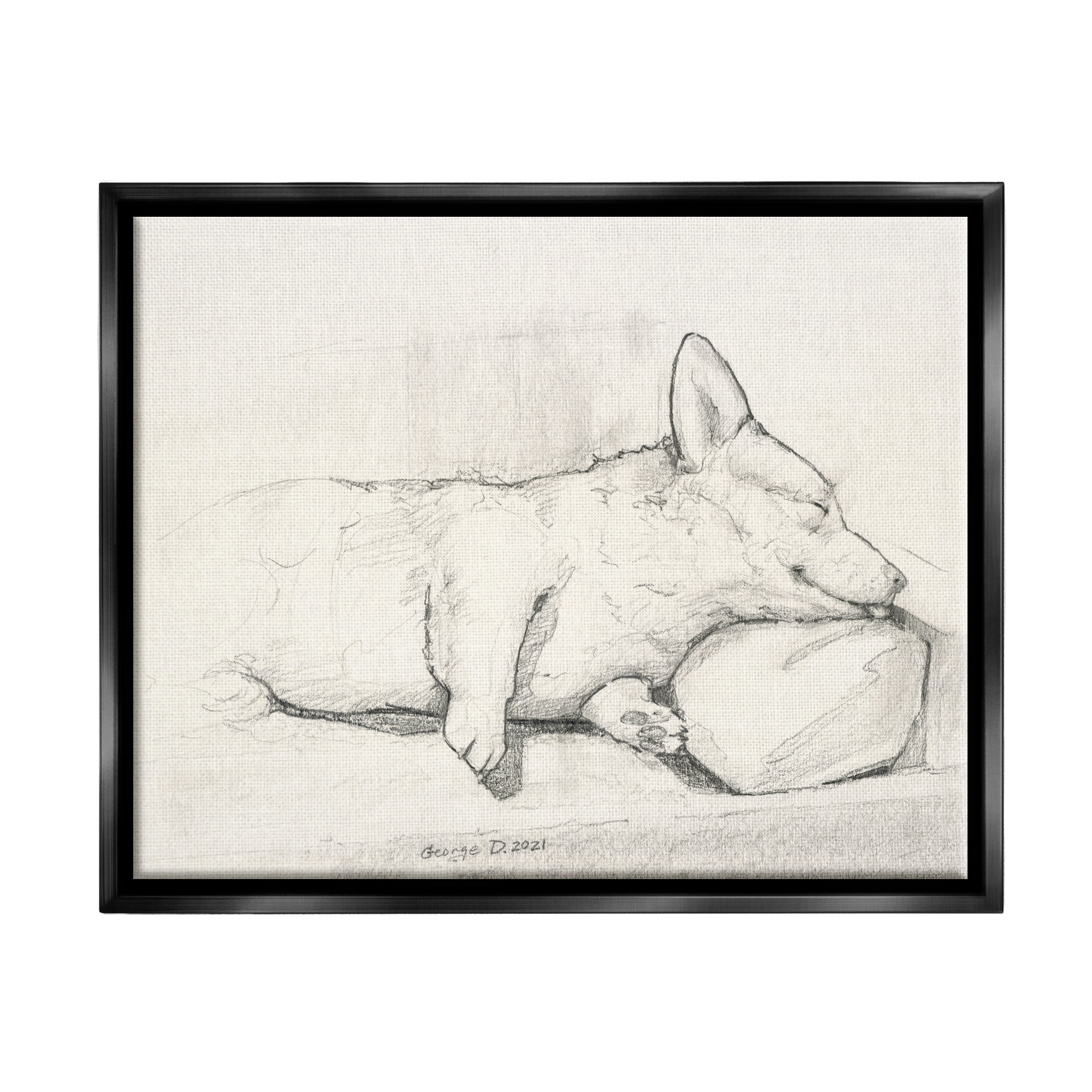 Stupell Industries Corgi Dog Lolling Tongue Graphite Pencil Sketch Drawing Print Jet Black Floating Framed Canvas Print Wall Art, Design by George Dyachenko
