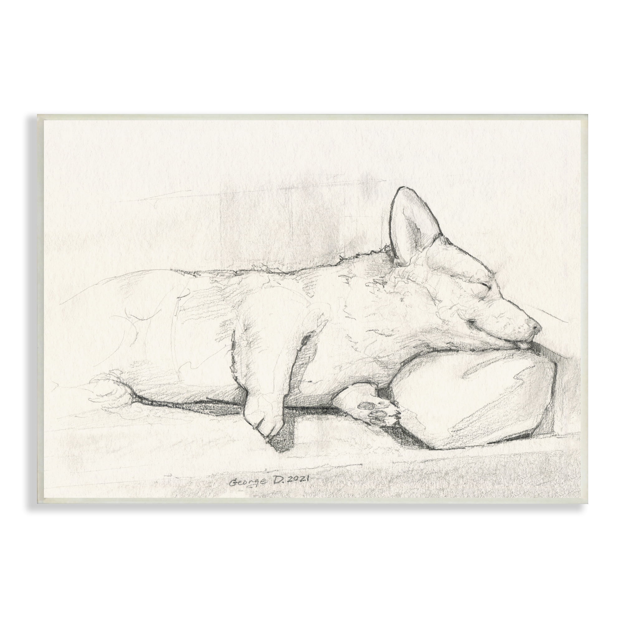 Stupell Industries Corgi Dog Lolling Tongue Graphite Pencil Sketch Drawing Print Unframed Art Print Wall Art, Design by George Dyachenko