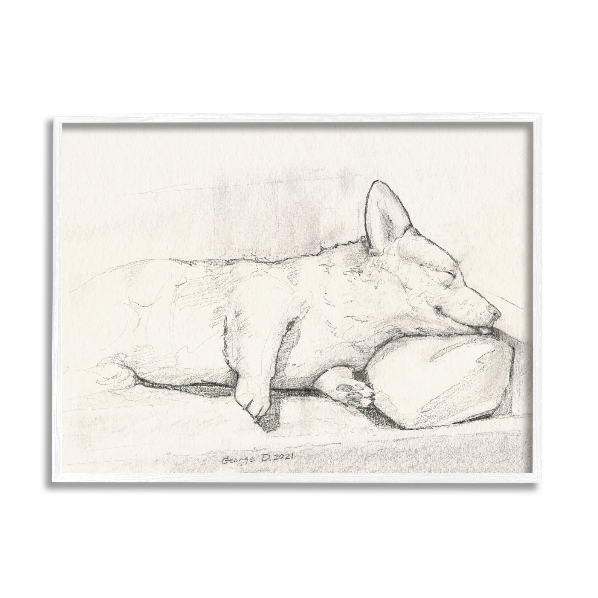 Stupell Industries Corgi Dog Lolling Tongue Graphite Pencil Sketch Drawing Print White Framed Art Print Wall Art, Design by George Dyachenko