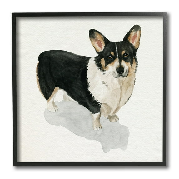 Stupell Industries Corgi Pet Dog Portrait Soft Neutral Shadow Animals & Insects Painting Black Framed Art Print Wall Art, 12 x 12