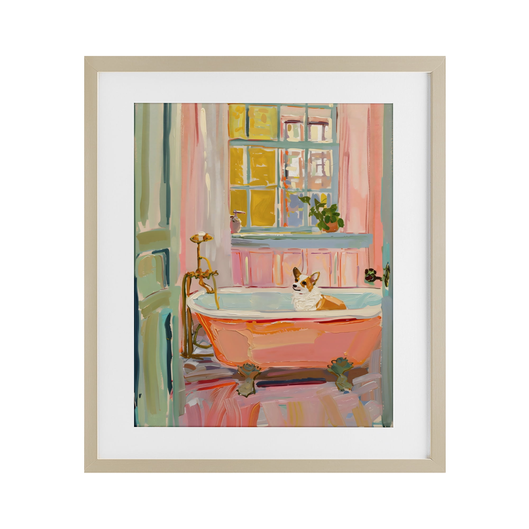 Stupell Industries Corgi in Bathtub Birch Framed Print Under Glass, design by The Prints Vibe