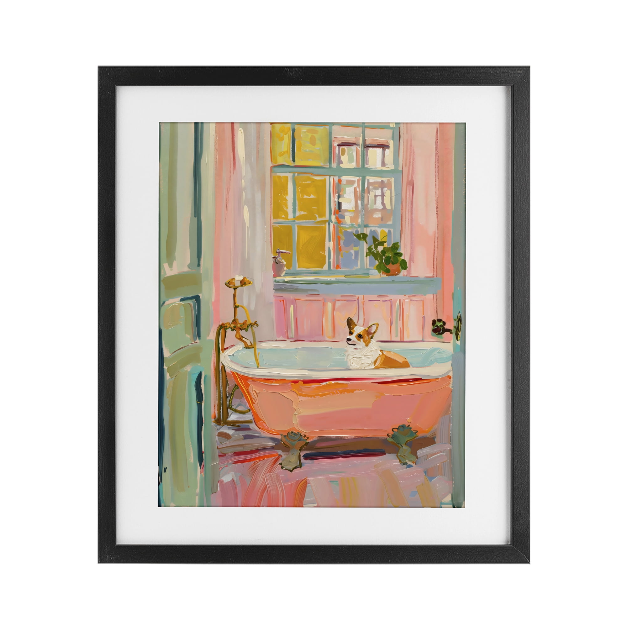 Stupell Industries Corgi in Bathtub Black Framed Print Under Glass, design by The Prints Vibe