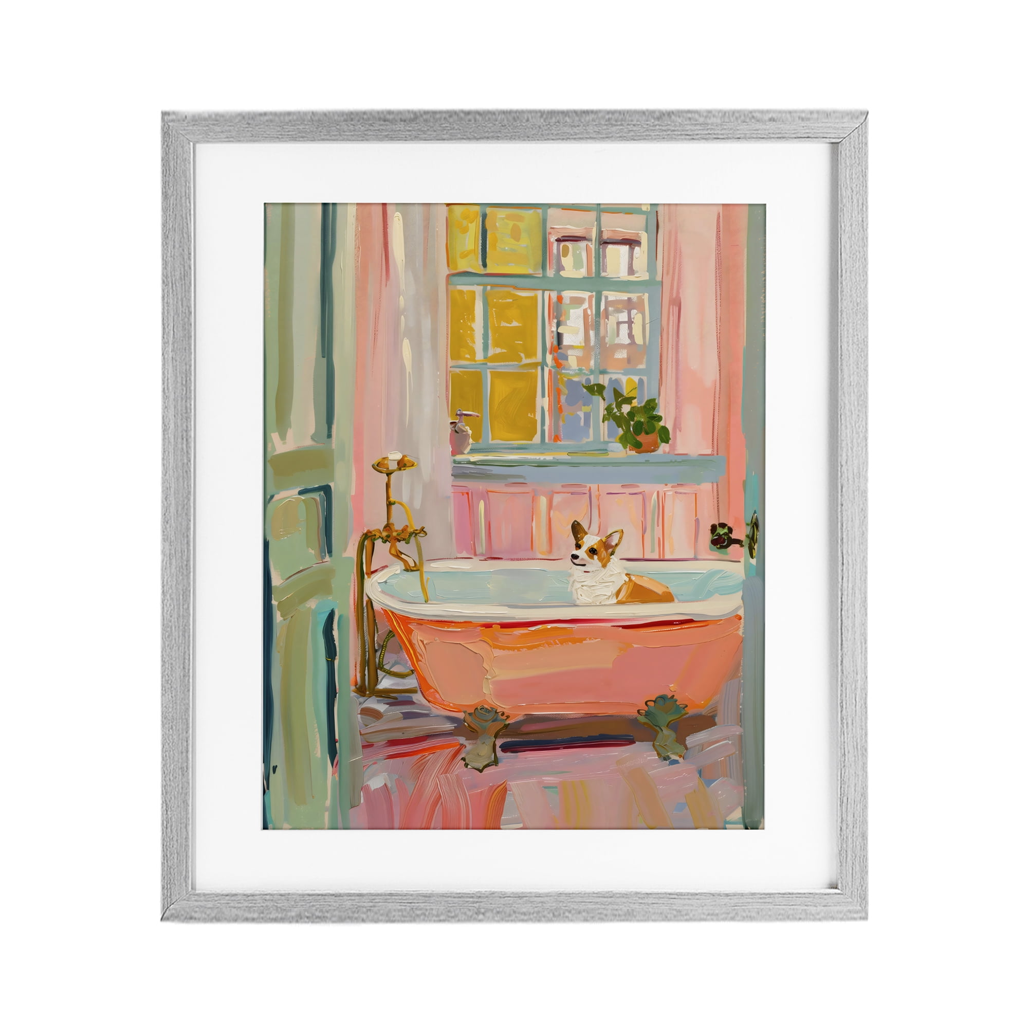 Stupell Industries Corgi in Bathtub Gray Framed Print Under Glass, design by The Prints Vibe