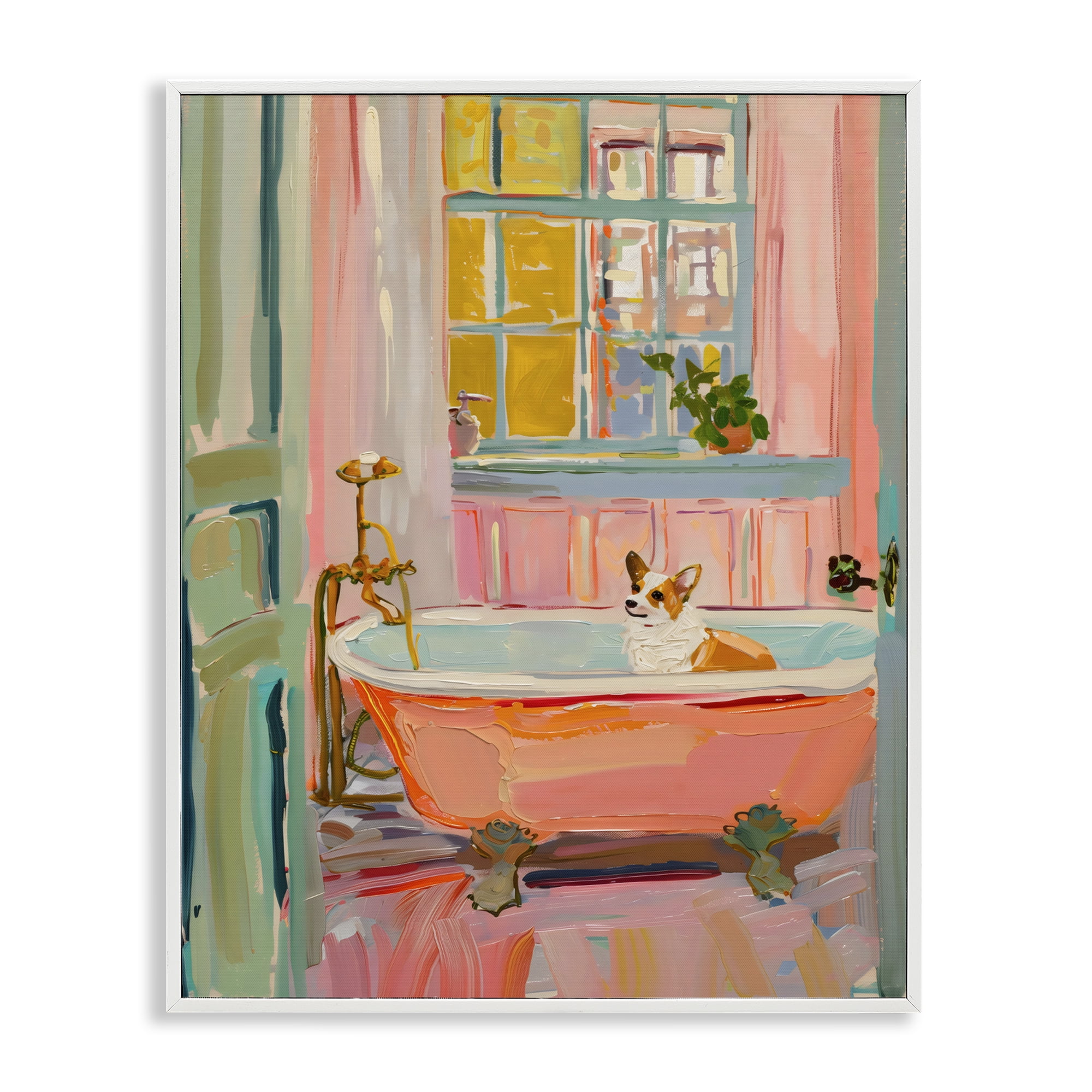 Stupell Industries Corgi in Bathtub White Framed Giclee Art, design by The Prints Vibe
