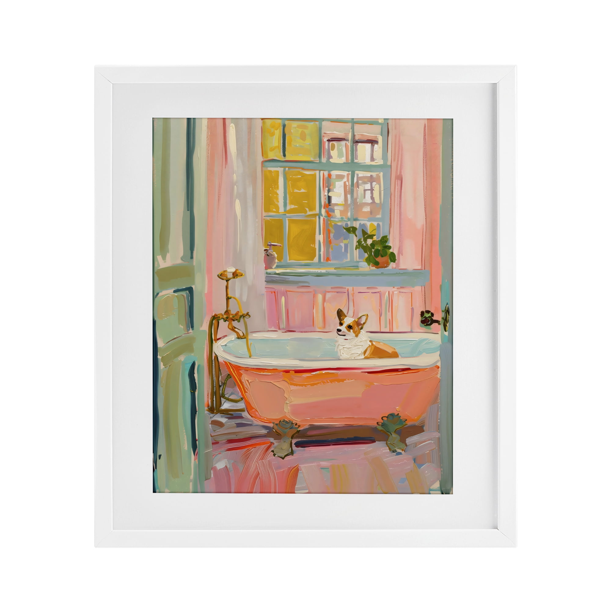 Stupell Industries Corgi in Bathtub White Framed Print Under Glass, design by The Prints Vibe