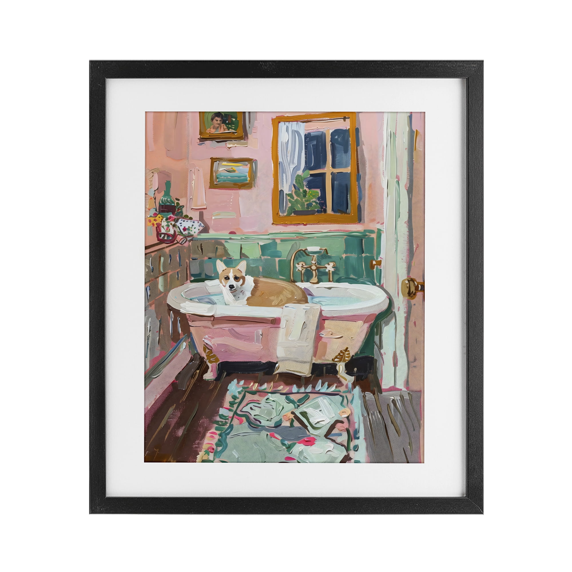 Stupell Industries Corgi in Pastel Tub Black Framed Print Under Glass, design by The Prints Vibe
