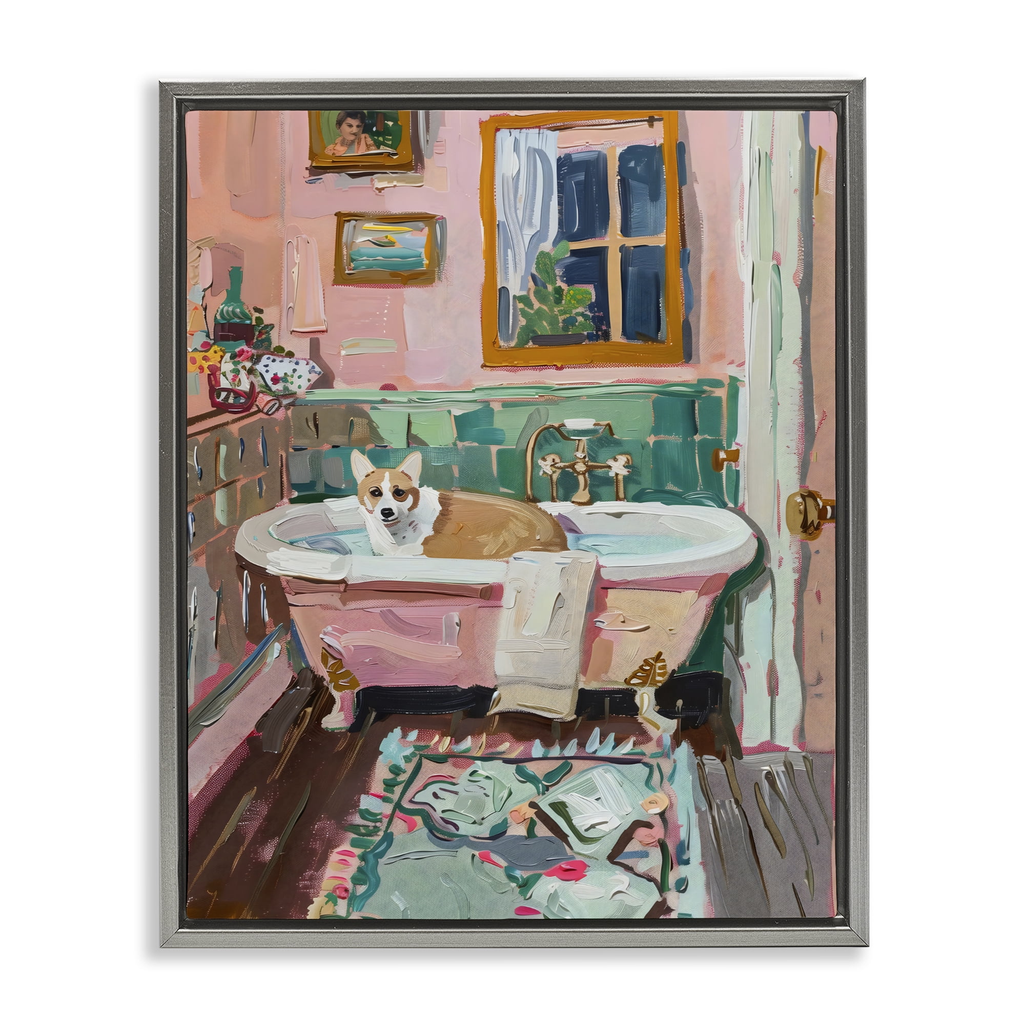 Stupell Industries Corgi in Pastel Tub Gray Framed Floater Canvas Wall Art, design by The Prints Vibe