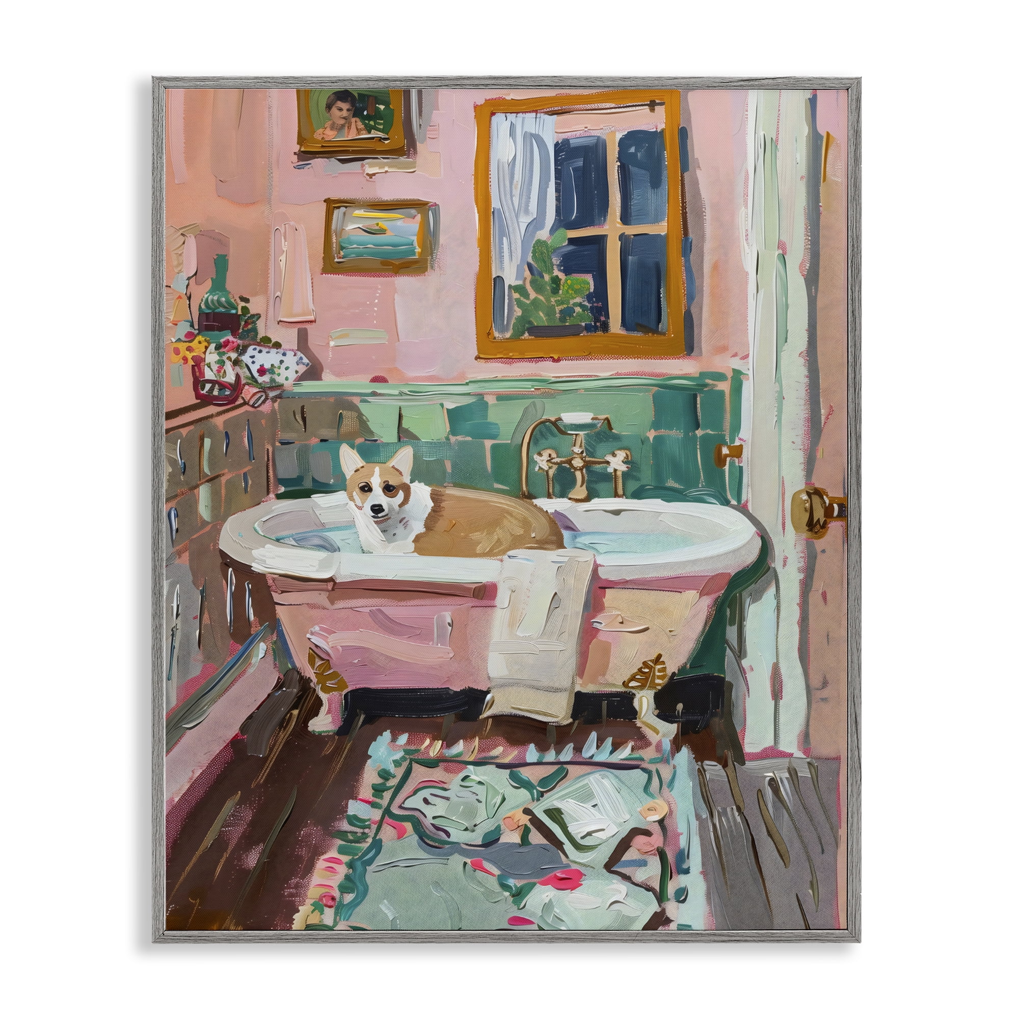 Stupell Industries Corgi in Pastel Tub Gray Framed Giclee Art, design by The Prints Vibe