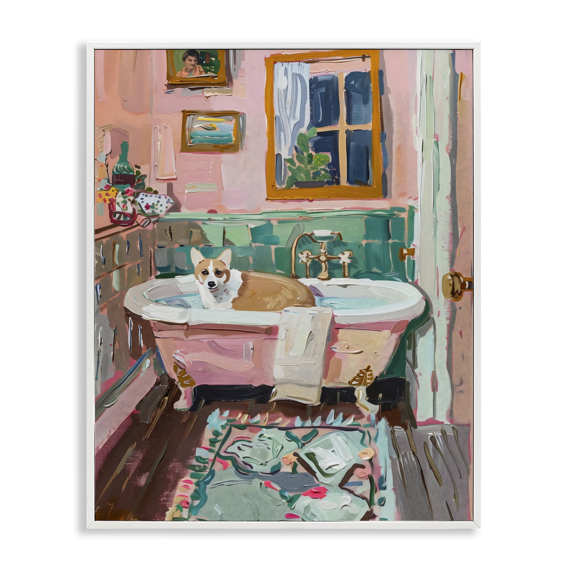 Stupell Industries Corgi in Pastel Tub White Framed Giclee Art, design by The Prints Vibe