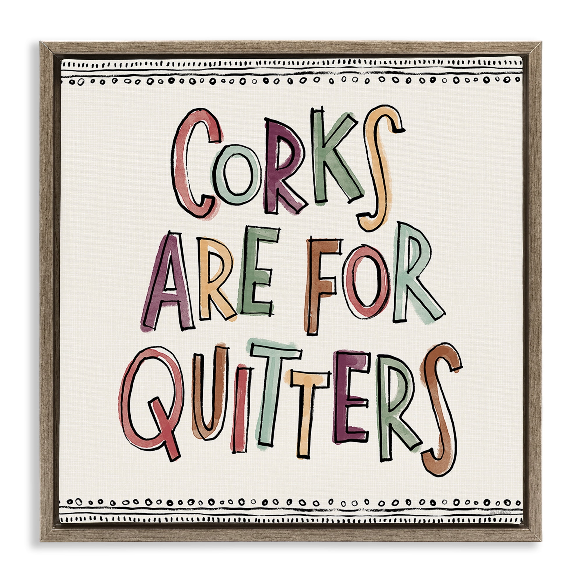 Stupell Industries Corks For Quitters Food & Beverage Painting Brown Floater Framed Canvas Art Print Wall Art, 18 x 18