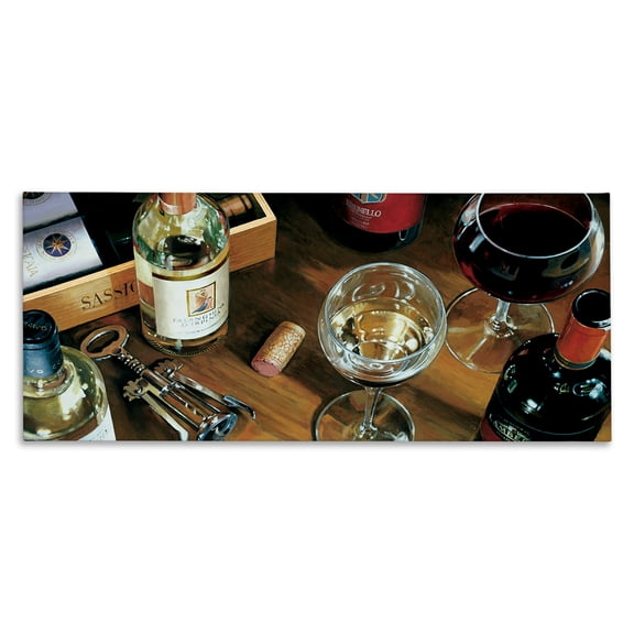 Stupell Industries Corks & Wine Bottles View Food & Beverage Painting Wrapped Canvas Canvas Art Print Wall Art, 30 x 13