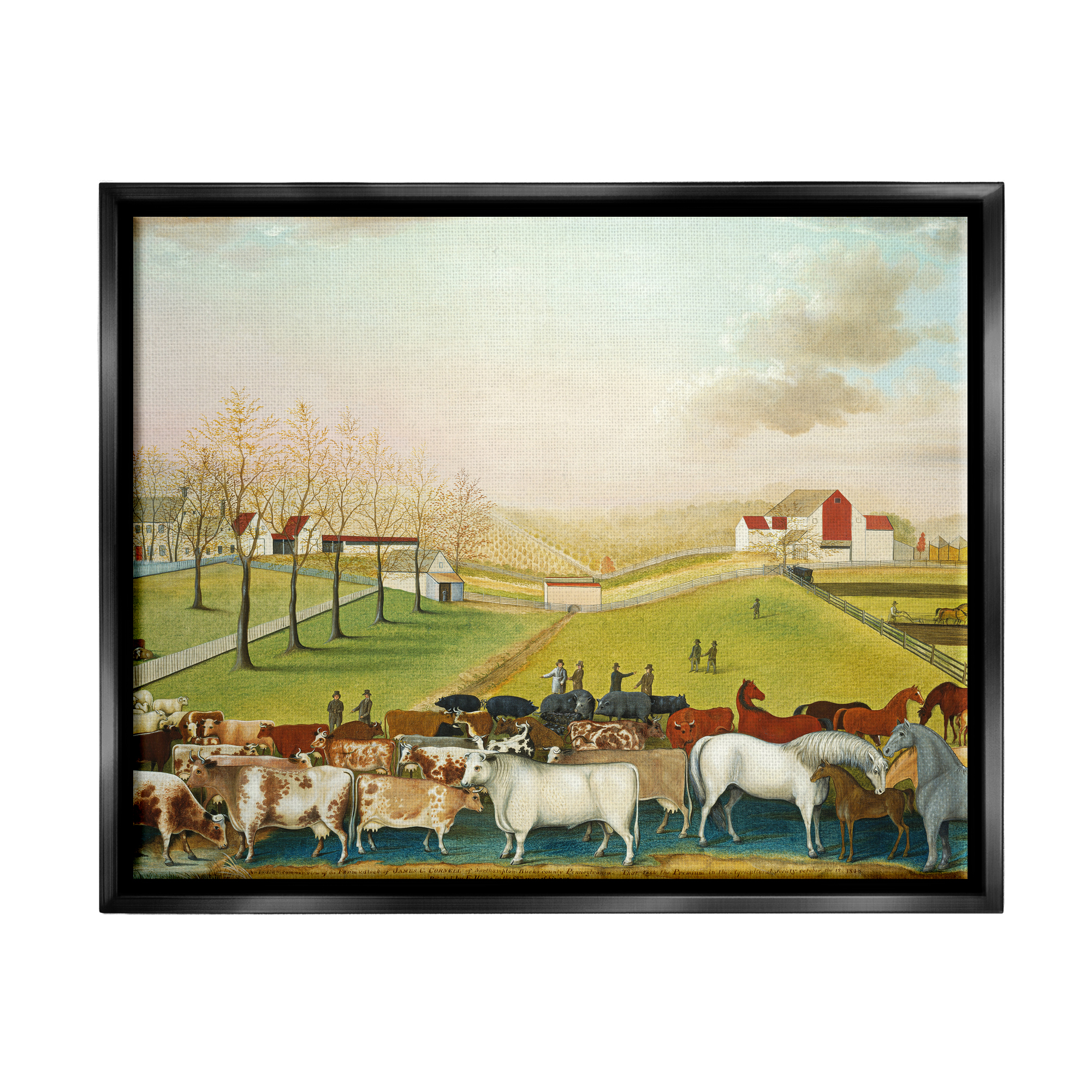 Stupell Industries The Cornell Farm Edward Hicks Classic Farm Painting Painting Jet Black Floating Framed Canvas Print Wall Art, Design by one1000paintings