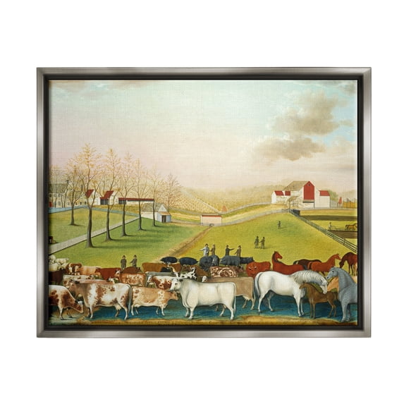 Stupell Industries The Cornell Farm Edward Hicks Classic Farm Painting Painting Luster Gray Floating Framed Canvas Print Wall Art, Design by one1000paintings