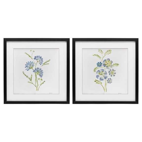 Stupell Industries Cornflower & Periwinkle Herbs 2 Piece Black Framed Print Under Glass Set design by Yvette St. Amant, 13 x 13