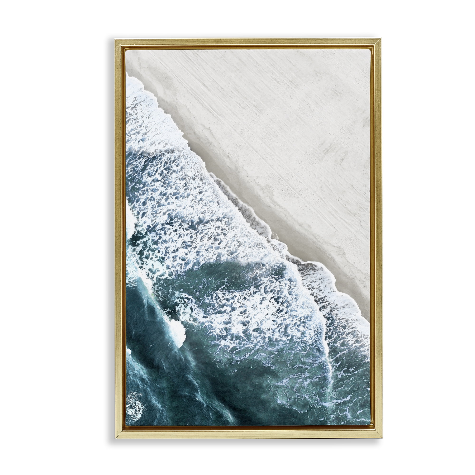 Stupell Industries Corolla Beach Breezy Shoreline Gold Framed Floater Canvas Wall Art, design by Natalie Carpentieri