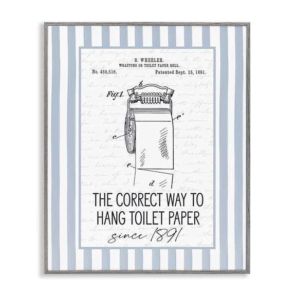 Stupell Industries Correct Way Toilet Paper Gray Framed Giclee Art design by Lettered and Lined, 20 x 16