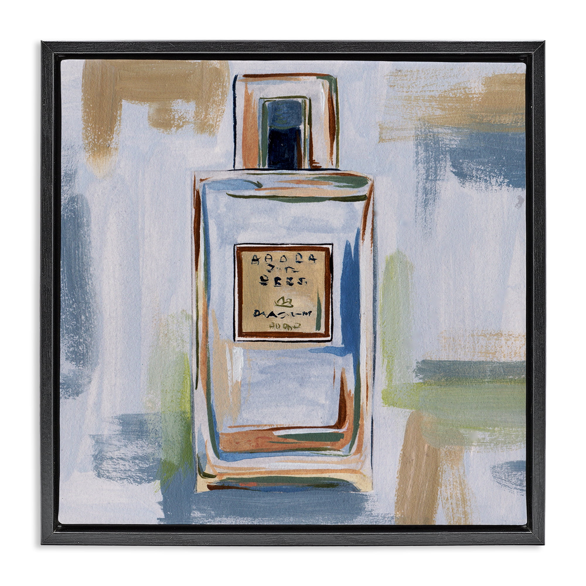 Stupell Industries Cosmetics Bottle Brush Strokes Fashion Painting Black Floater Framed Canvas Art Print Wall Art, 25 x 25