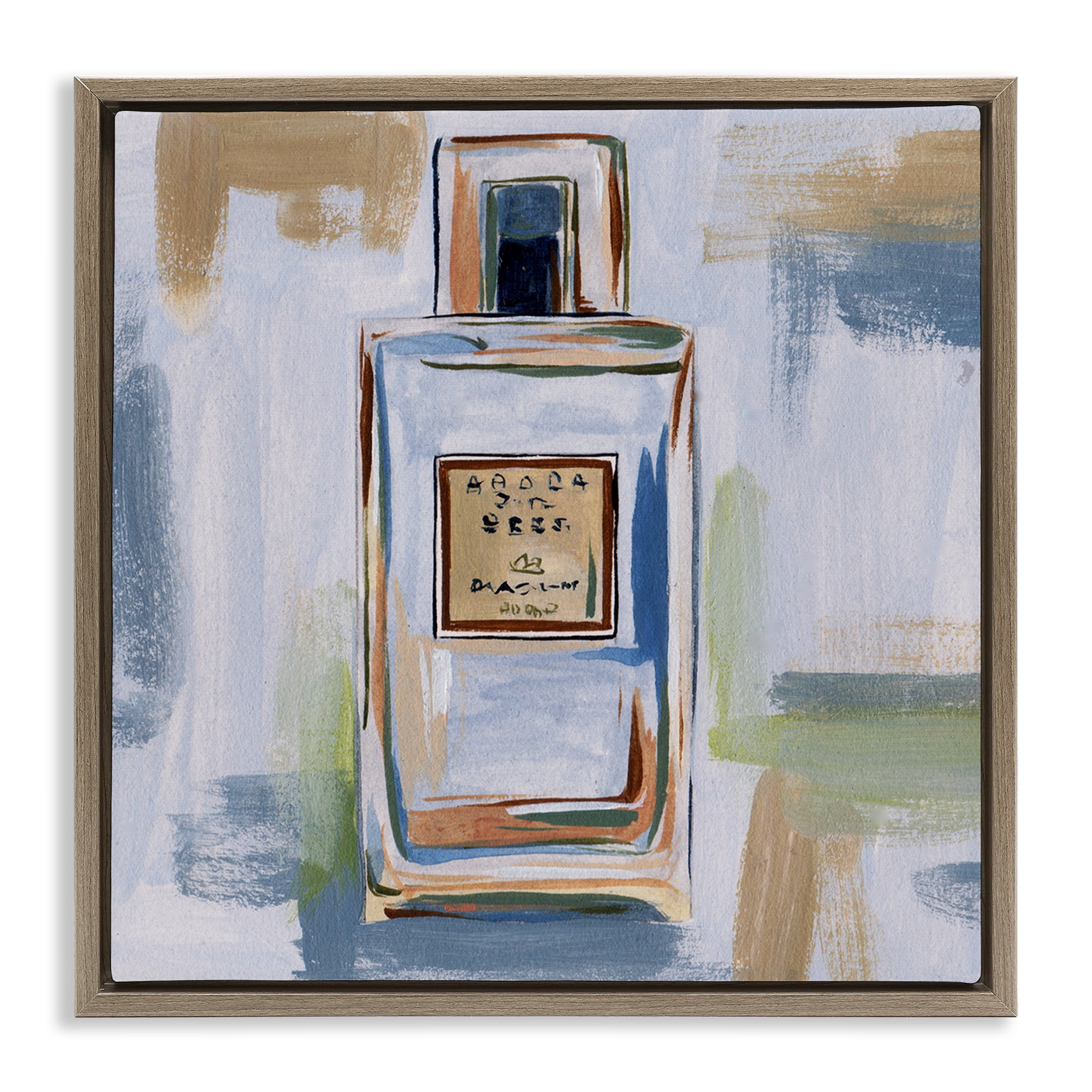 Stupell Industries Cosmetics Bottle Brush Strokes Fashion Painting Brown Floater Framed Canvas Art Print Wall Art, 25 x 25