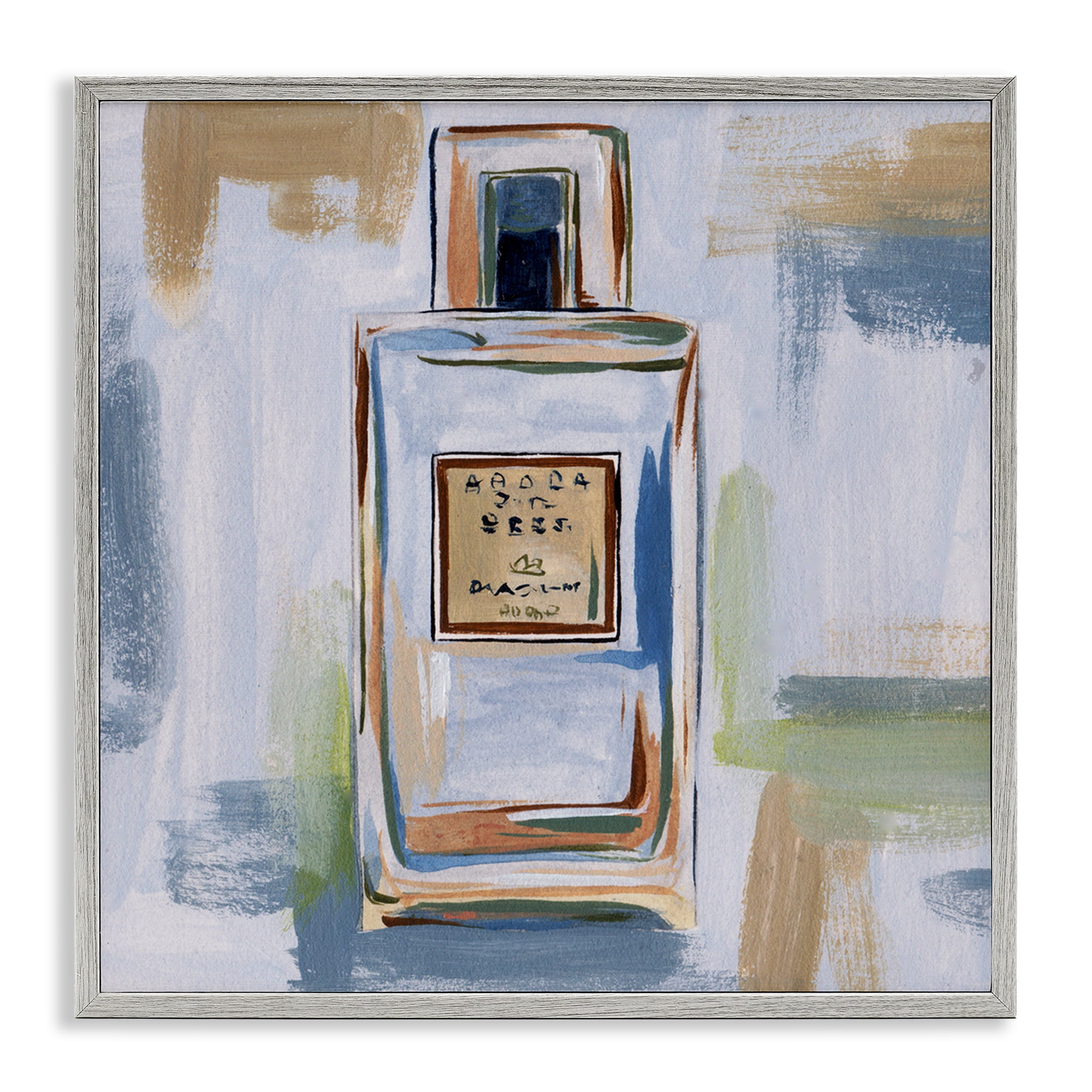 Stupell Industries Cosmetics Bottle Brush Strokes Fashion Painting Gray Framed Art Print Wall Art, 17 x 17