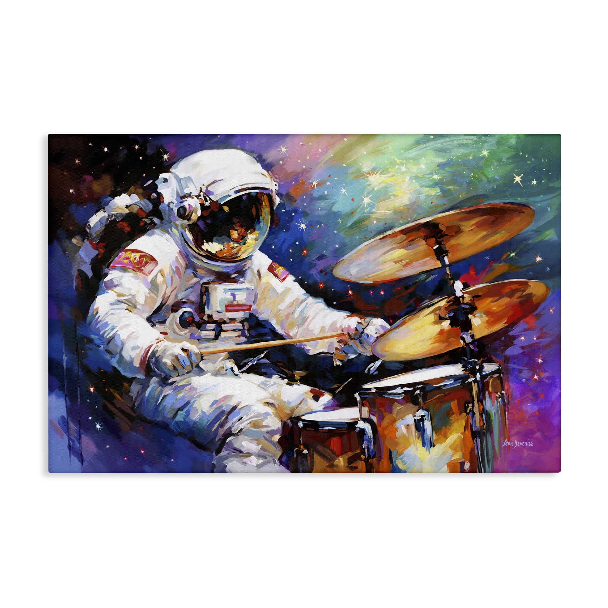 Stupell Industries Cosmic Drummer Musician Astrology & Stars Painting Wrapped Canvas Art Print Wall Art, 30 x 20