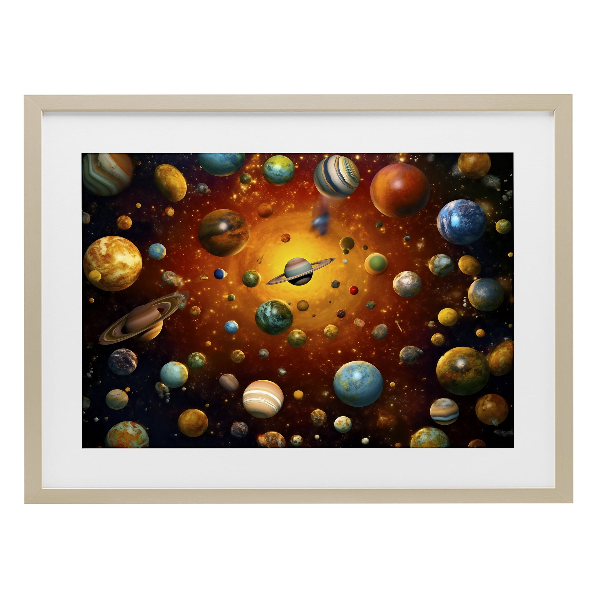 Stupell Industries Cosmic Marbles Galaxy Birch Framed Print Under Glass, design by Ray Powers