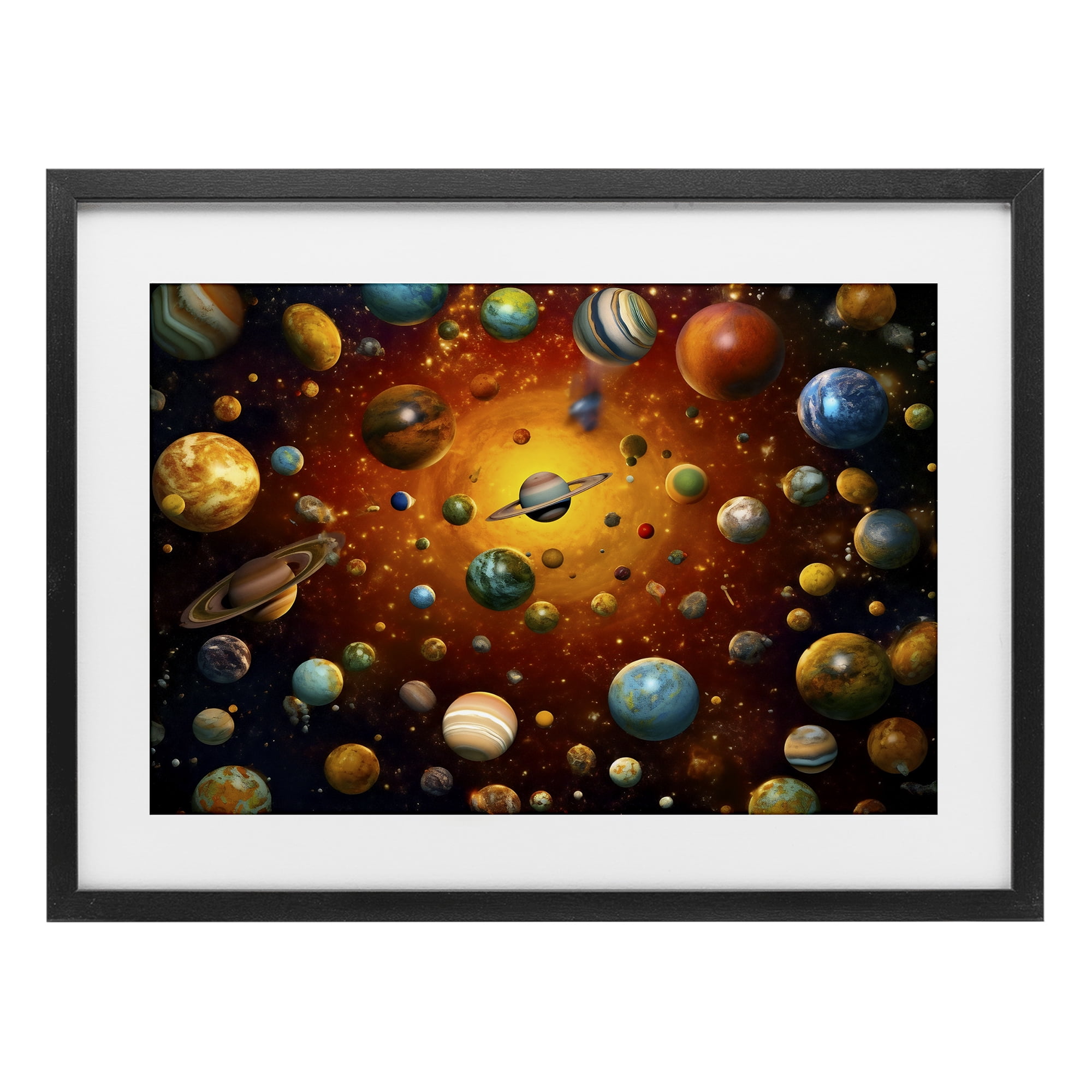 Stupell Industries Cosmic Marbles Galaxy Black Framed Print Under Glass, design by Ray Powers