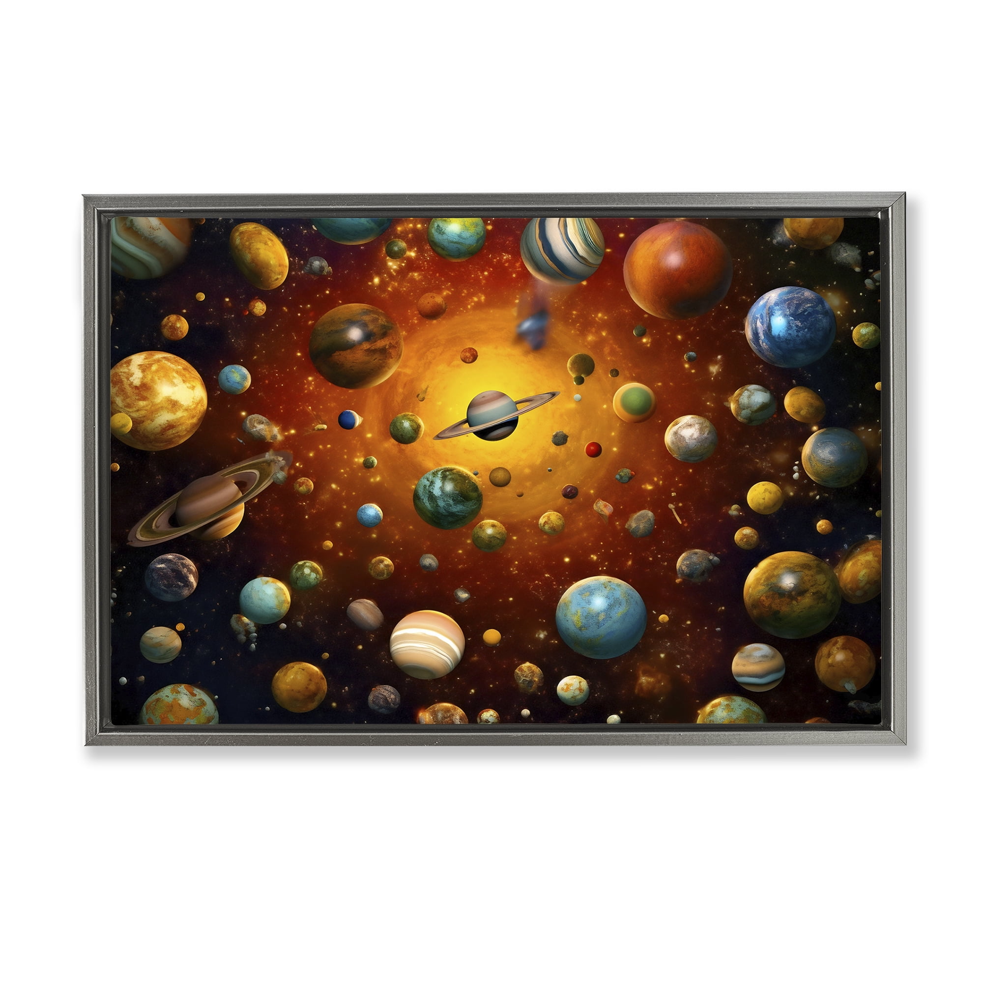 Stupell Industries Cosmic Marbles Galaxy Gray Framed Floater Canvas Wall Art, design by Ray Powers
