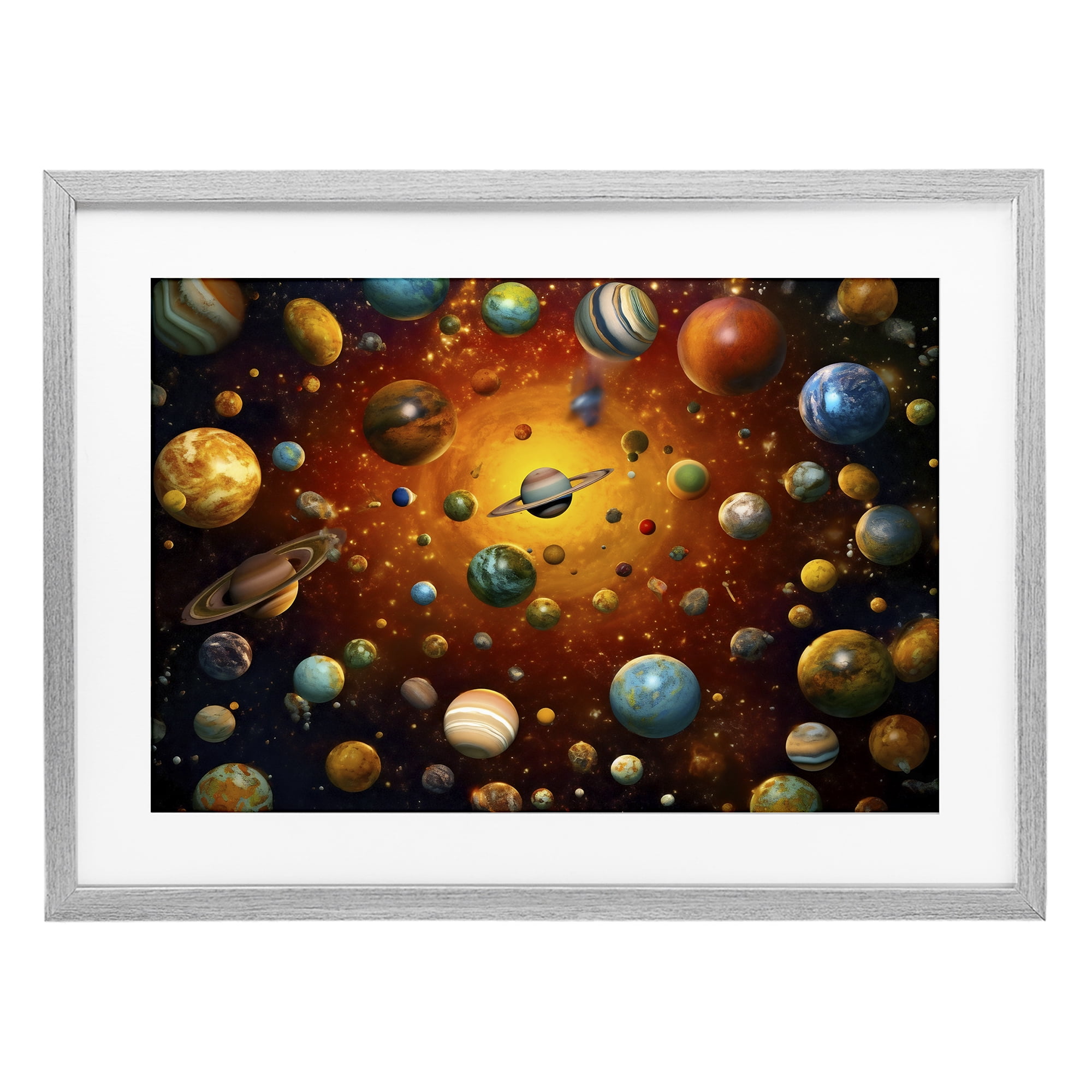 Stupell Industries Cosmic Marbles Galaxy Gray Framed Print Under Glass, design by Ray Powers