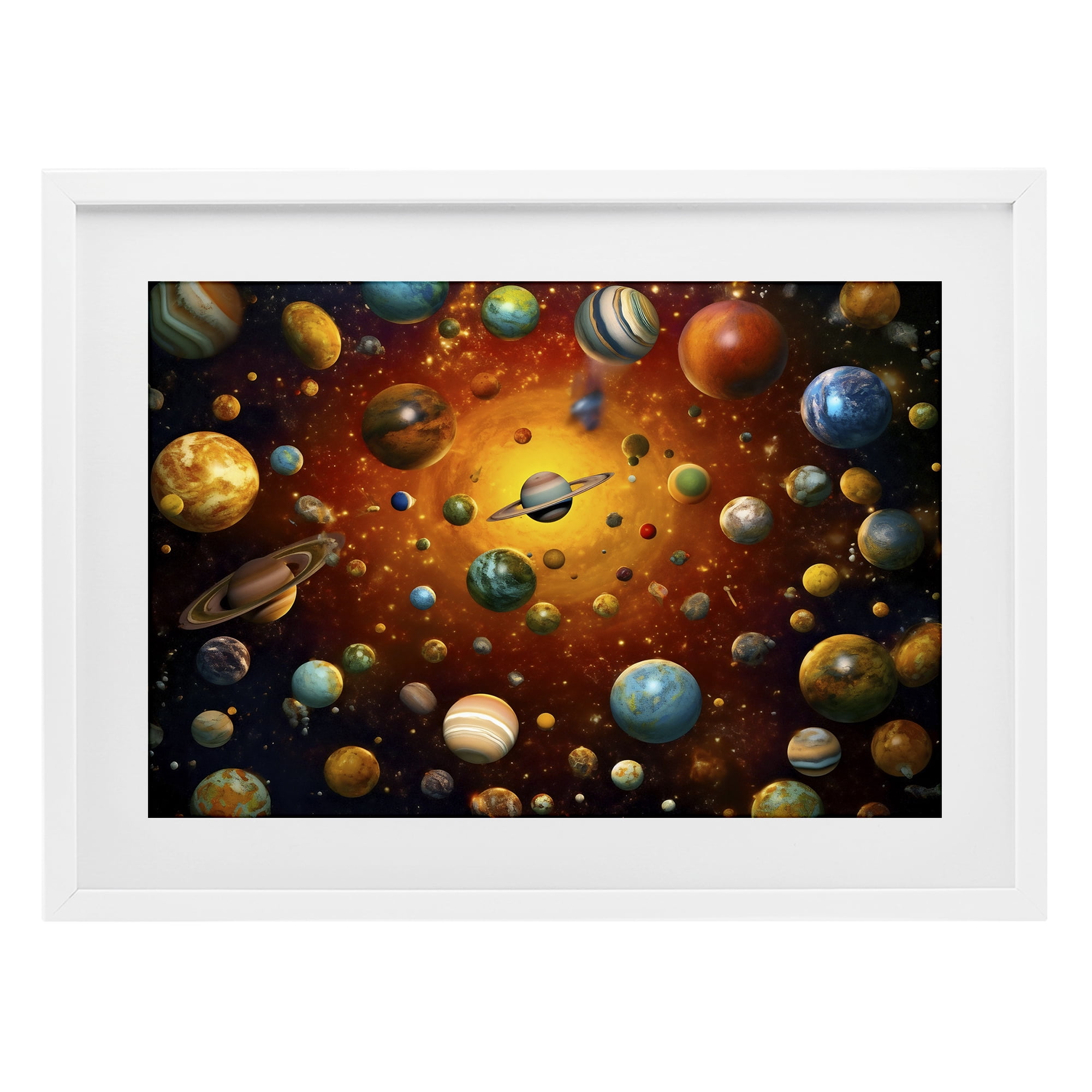 Stupell Industries Cosmic Marbles Galaxy White Framed Print Under Glass, design by Ray Powers