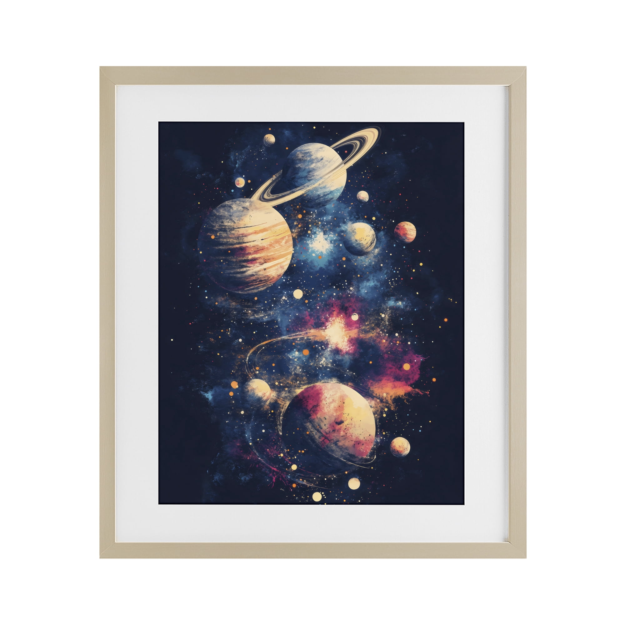 Stupell Industries Cosmic Planet Curiosities Birch Framed Print Under Glass, design by Creative Studio