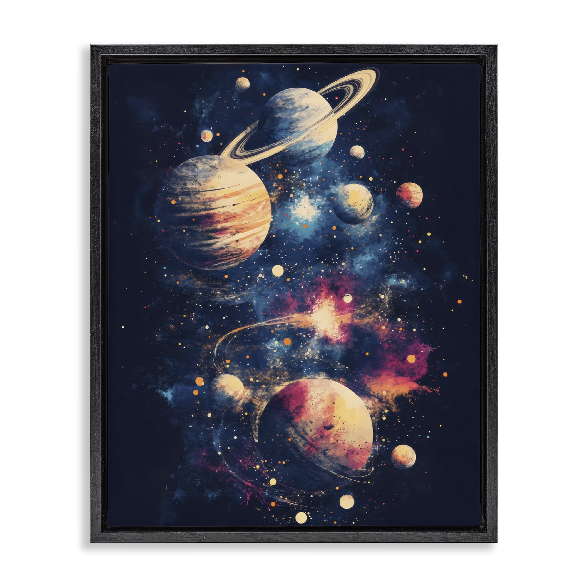 Stupell Industries Cosmic Planet Curiosities Black Framed Floater Canvas Wall Art, design by Creative Studio