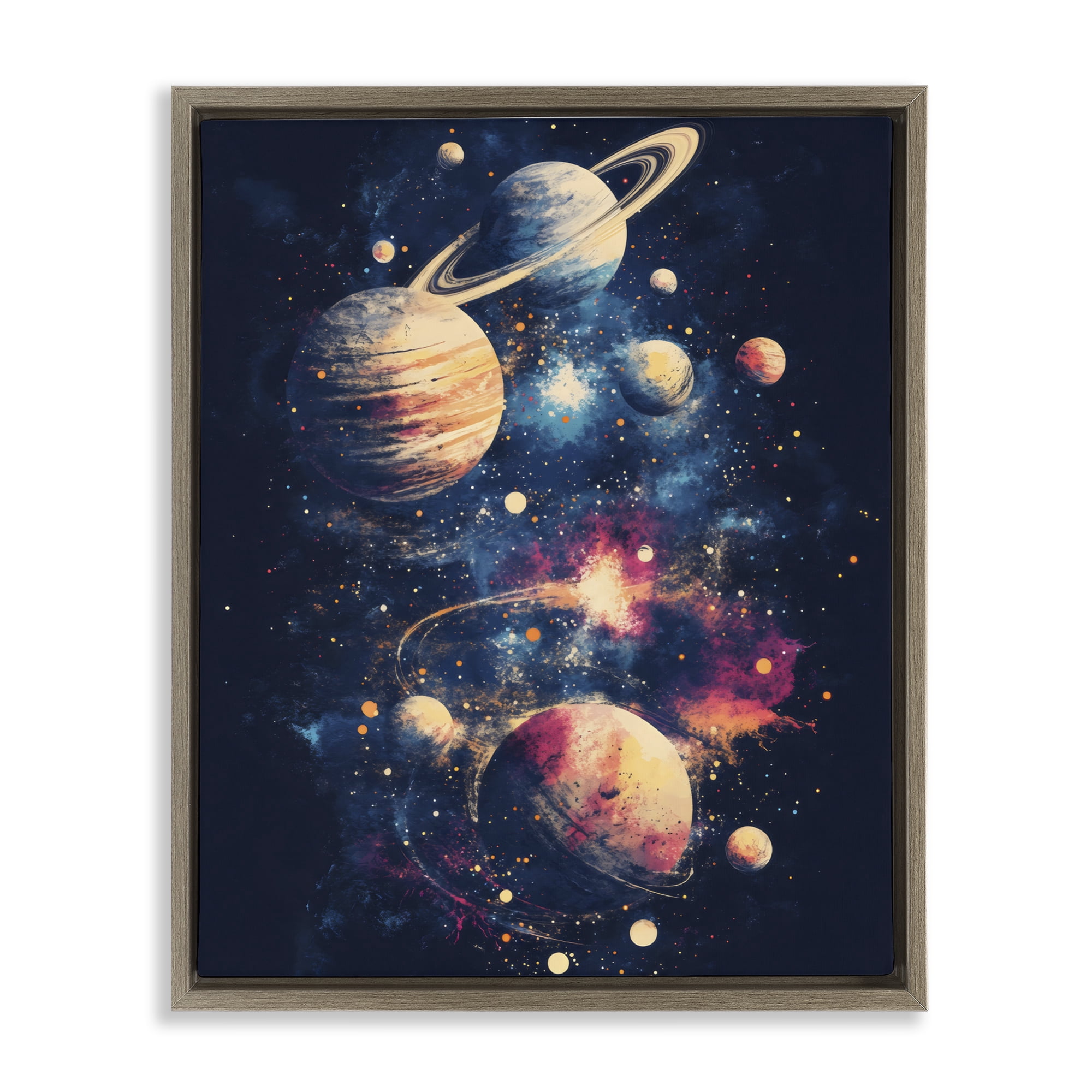 Stupell Industries Cosmic Planet Curiosities Brown Framed Floater Canvas Wall Art, design by Creative Studio