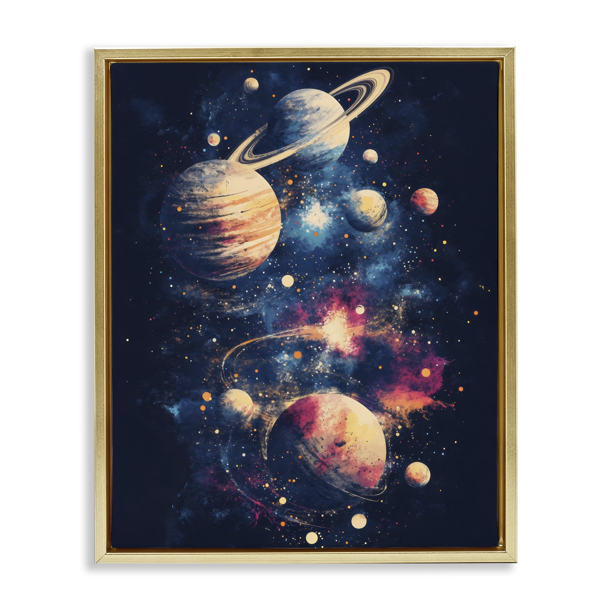 Stupell Industries Cosmic Planet Curiosities Gold Framed Floater Canvas Wall Art, design by Creative Studio